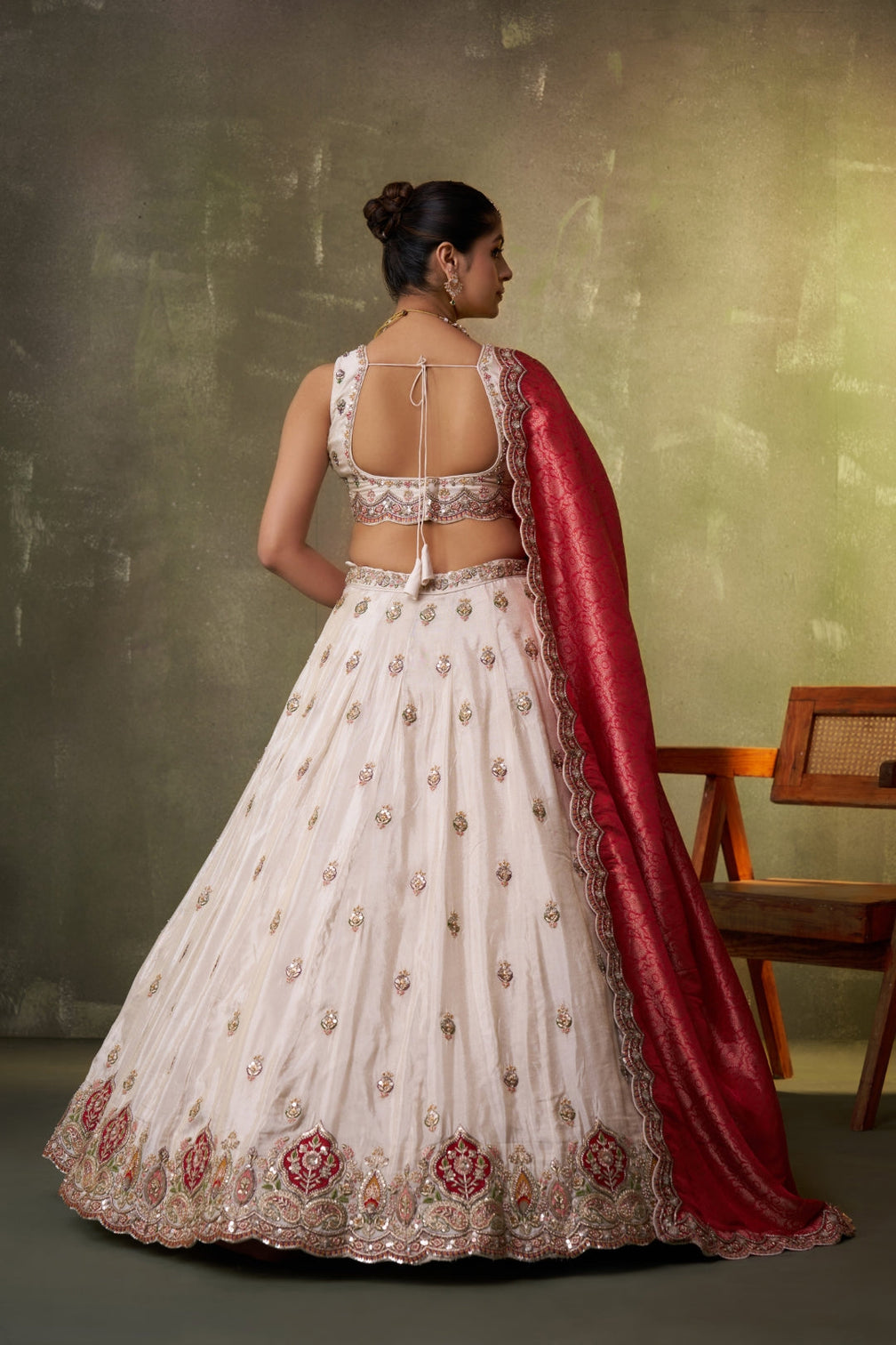 Tissue Sequins Thread & Embroidered Semi-Stitched Lehenga & Unstitched Blouse With Dupatta