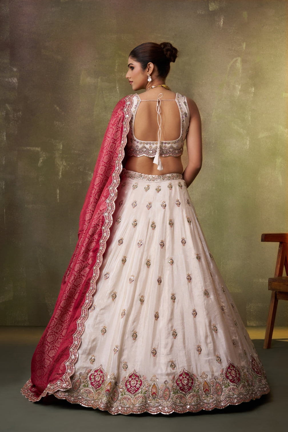Tissue Sequins Thread & Embroidered Semi-Stitched Lehenga & Unstitched Blouse With Dupatta