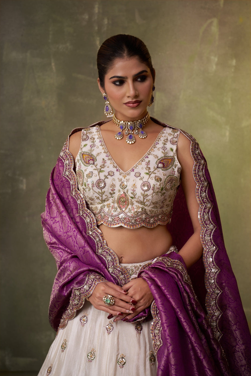 Tissue Sequins Thread & Embroidered Semi-Stitched Lehenga & Unstitched Blouse With Dupatta
