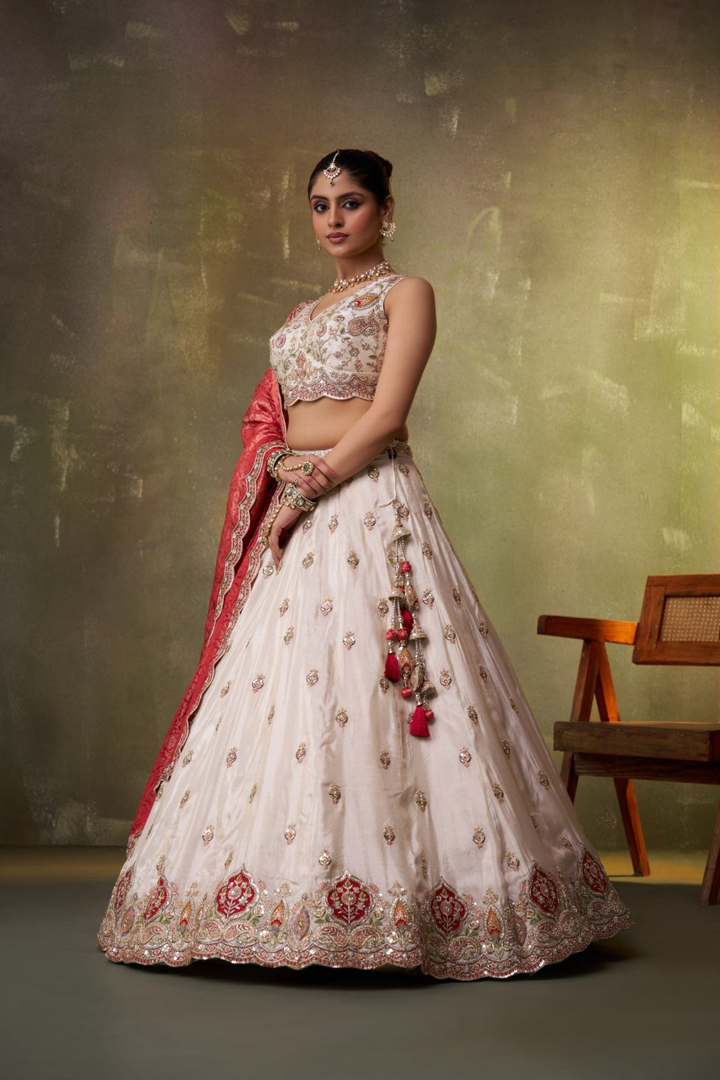 Tissue Sequins Thread & Embroidered Semi-Stitched Lehenga & Unstitched Blouse With Dupatta