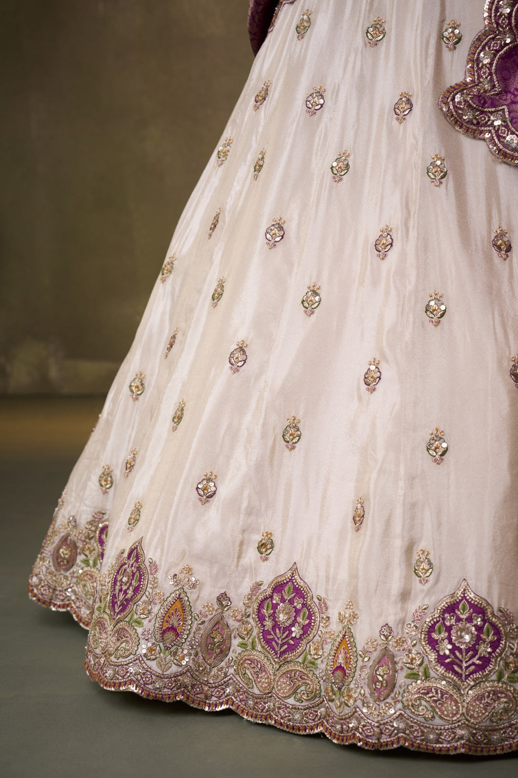 Tissue Sequins Thread & Embroidered Semi-Stitched Lehenga & Unstitched Blouse With Dupatta