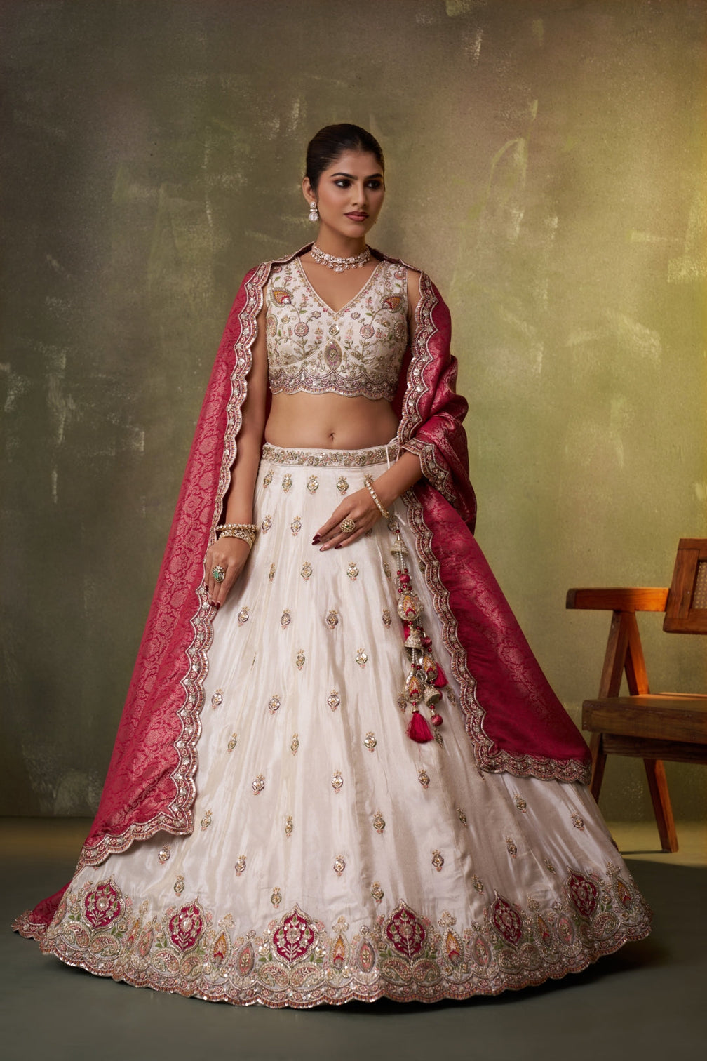 Tissue Sequins Thread & Embroidered Semi-Stitched Lehenga & Unstitched Blouse With Dupatta