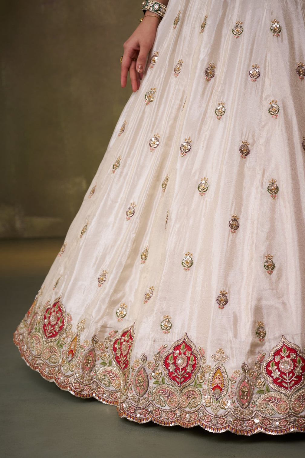 Tissue Sequins Thread & Embroidered Semi-Stitched Lehenga & Unstitched Blouse With Dupatta