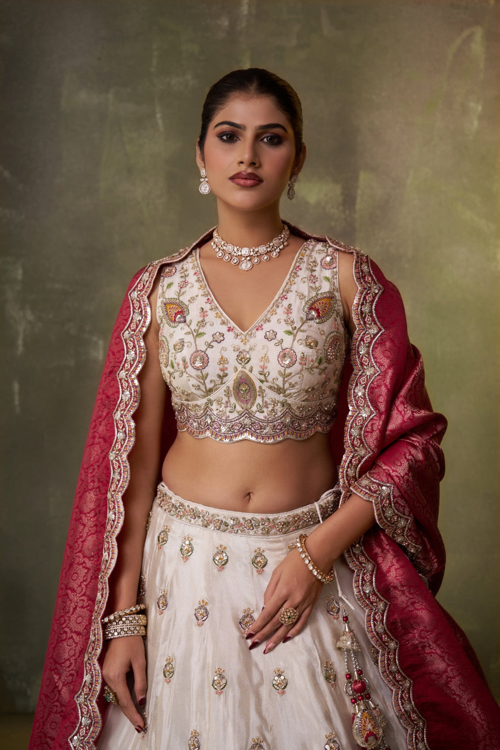 Tissue Sequins Thread & Embroidered Semi-Stitched Lehenga & Unstitched Blouse With Dupatta