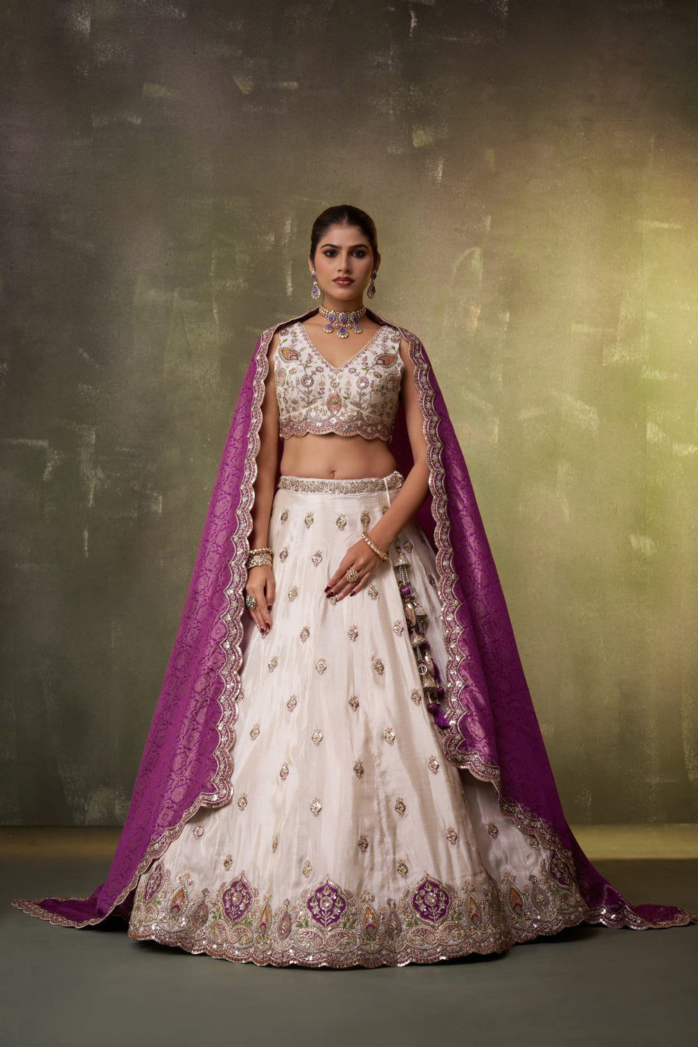Tissue Sequins Thread & Embroidered Semi-Stitched Lehenga & Unstitched Blouse With Dupatta