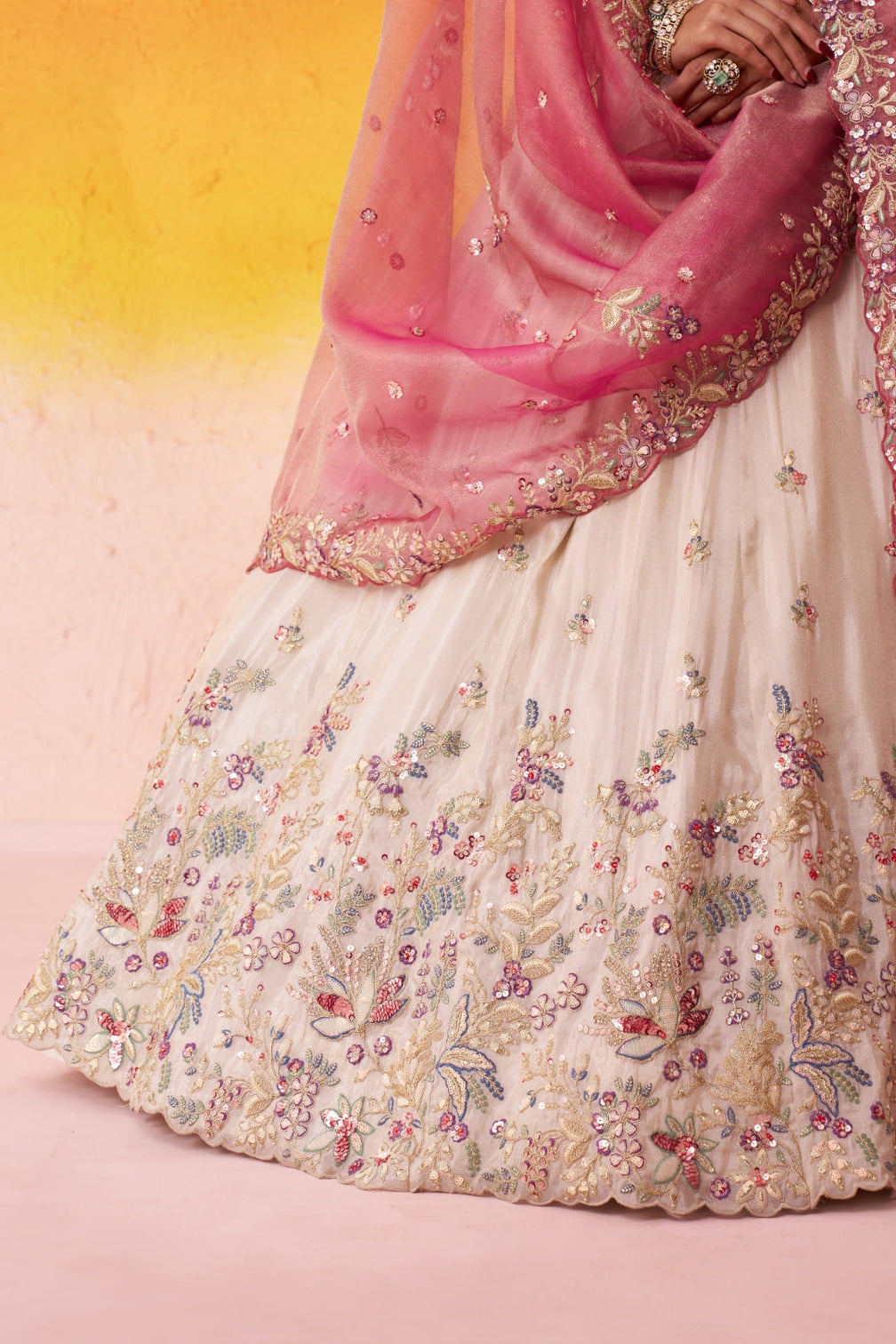 Tissue Sequins Thread & Embroidered Semi-Stitched Lehenga & Unstitched Blouse With Dupatta