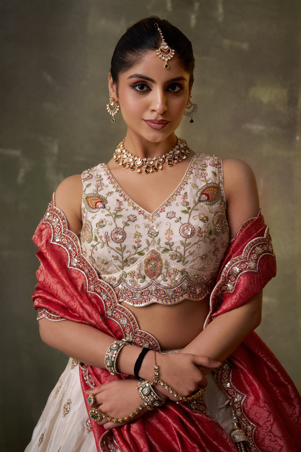 Tissue Sequins Thread & Embroidered Semi-Stitched Lehenga & Unstitched Blouse With Dupatta