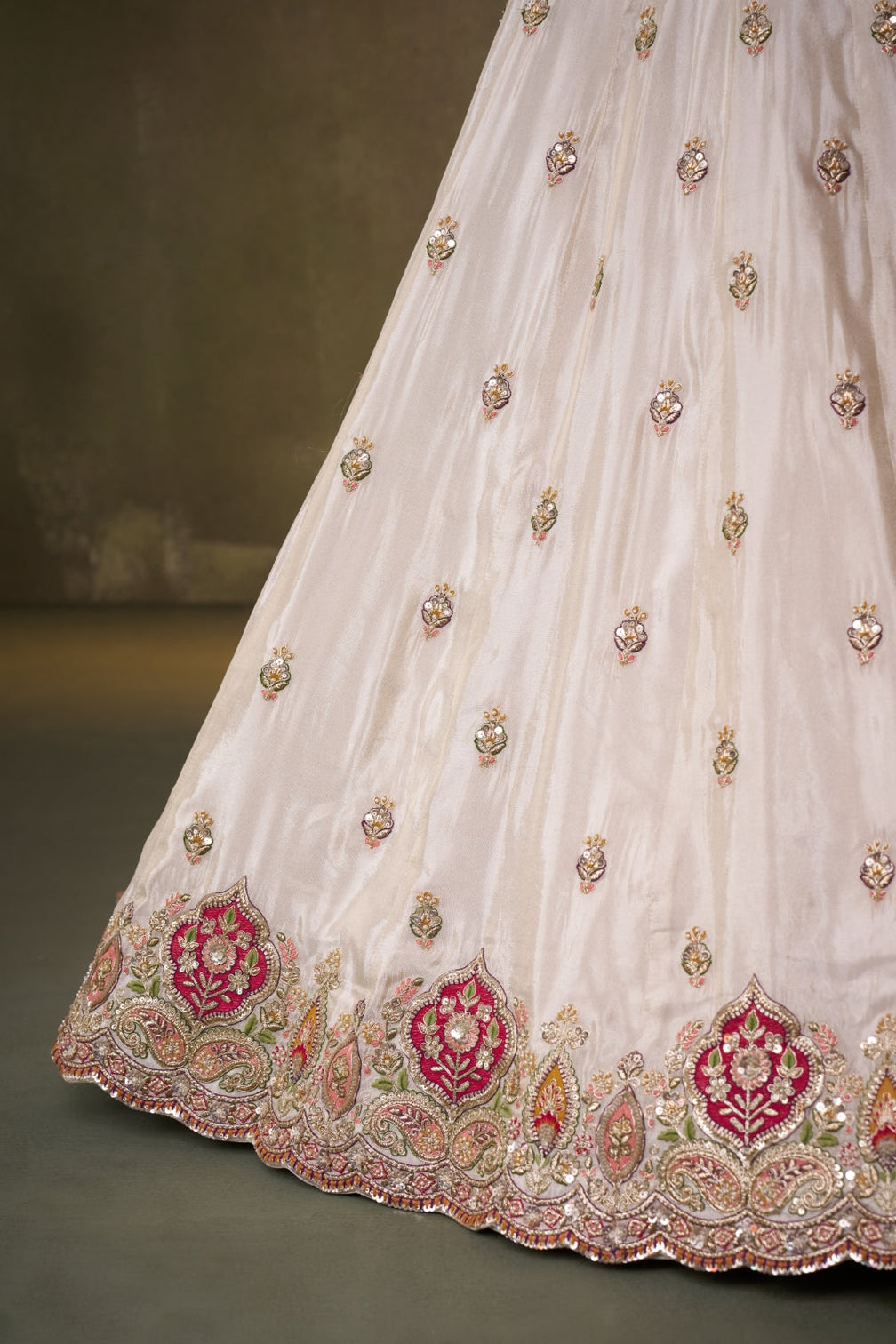 Tissue Sequins Thread & Embroidered Semi-Stitched Lehenga & Unstitched Blouse With Dupatta