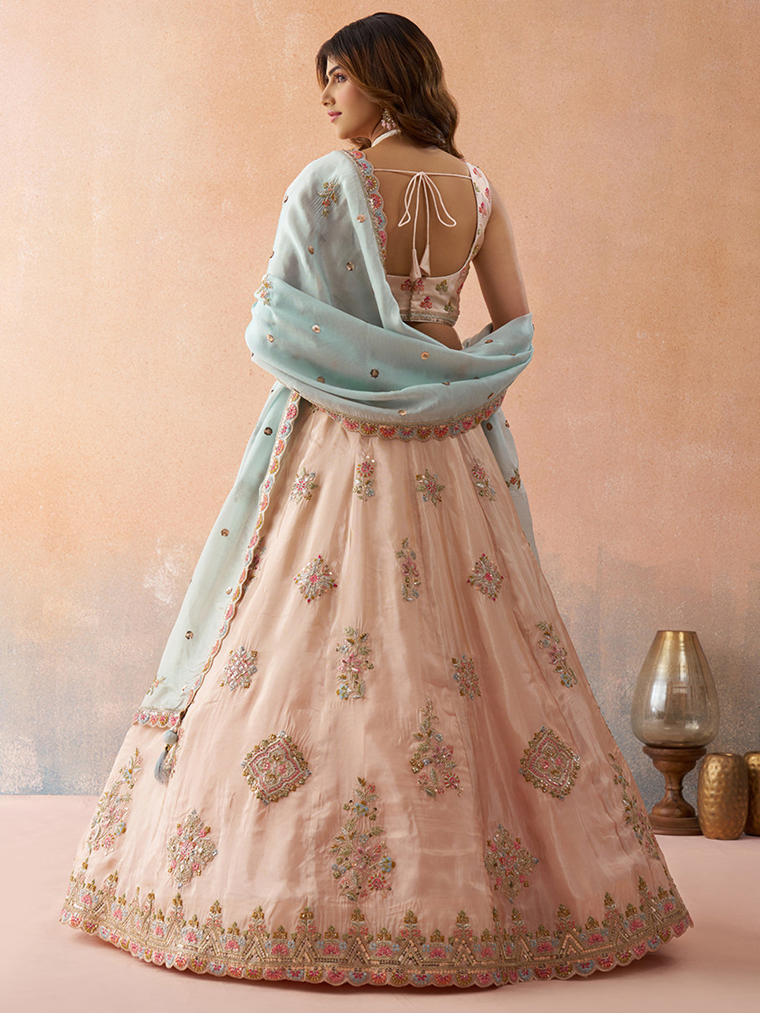 Tissue Sequins & Zari Embroidered Semi-Stitched Lehenga & Unstitched Blouse With Dupatta
