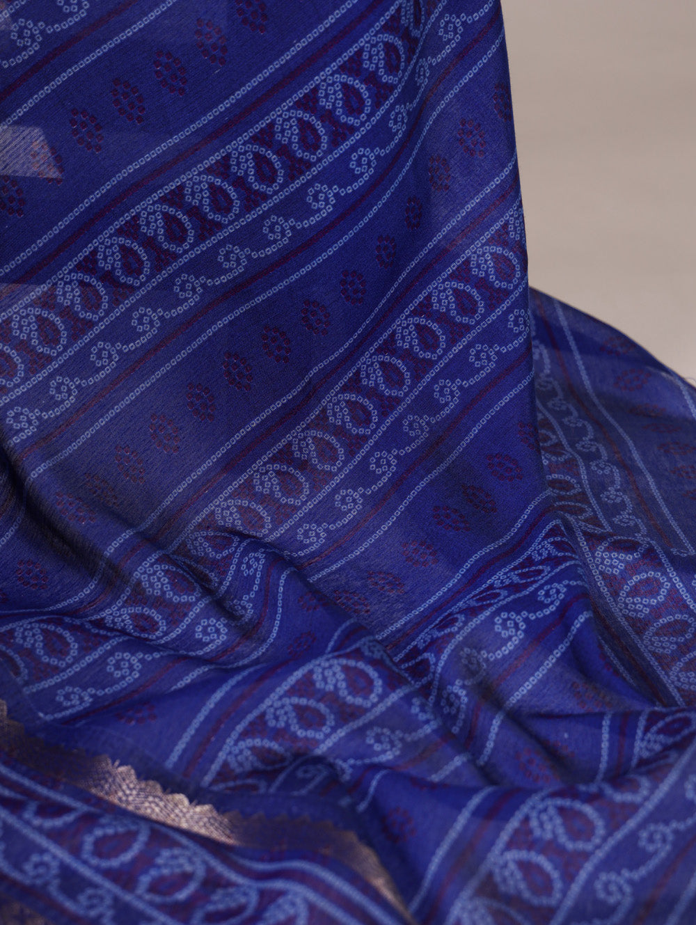 Purple viscose chanderi bandhej print saree with zari weaving border blouse piece