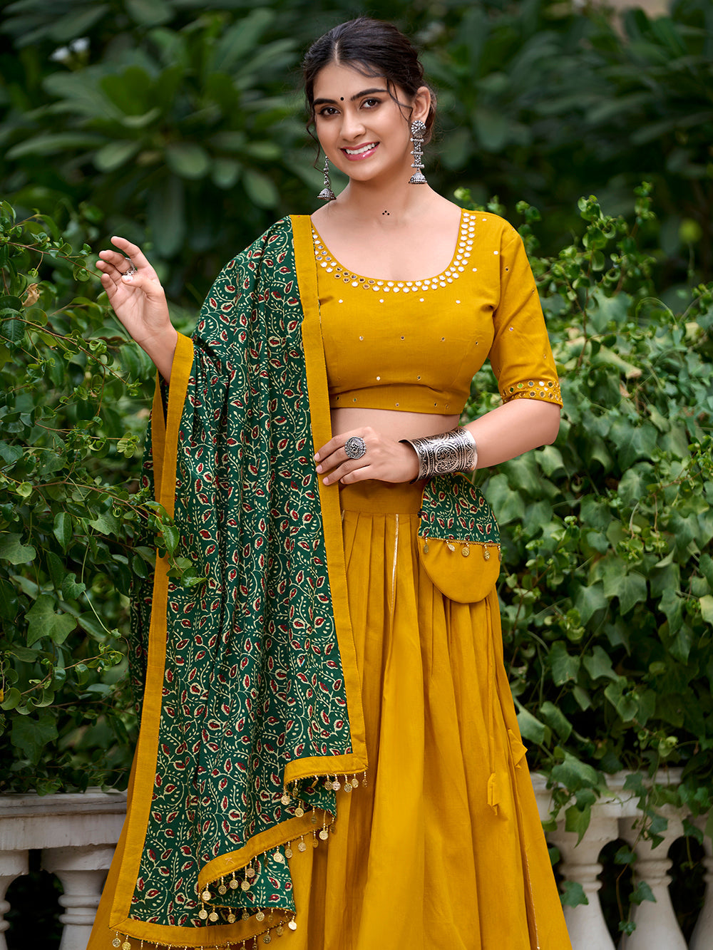 Mustard color plain with gota patti cotton lehenga choli