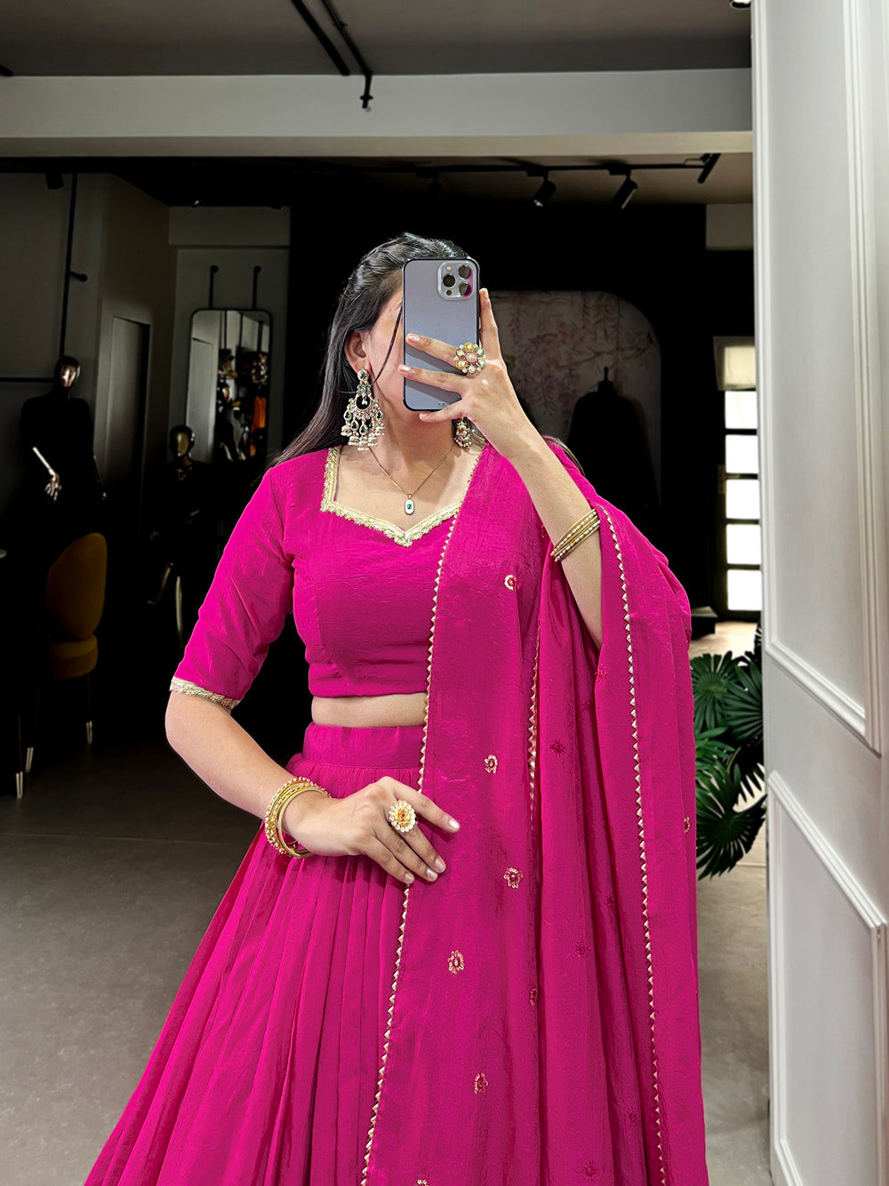 Blush pink chanderi silk lehenga choli with zari weaving matching dupatta