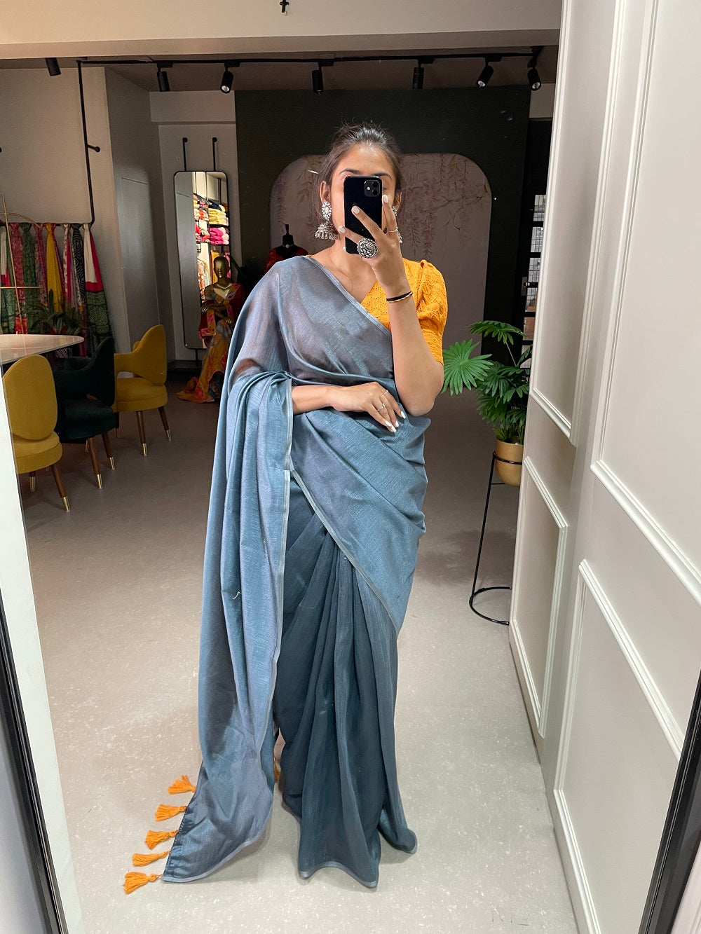 Teal Color Plain Melanin Silk Saree