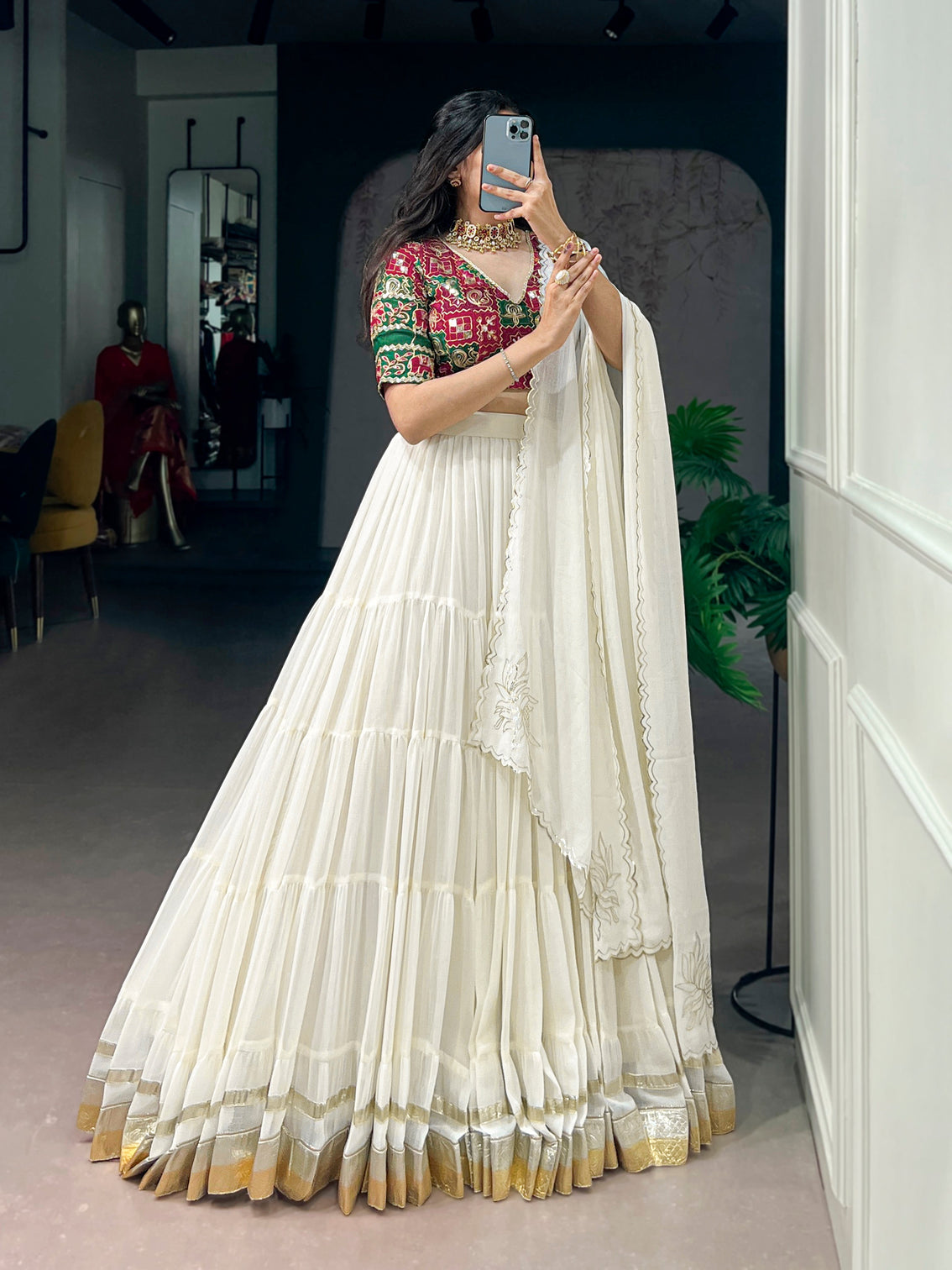 White color embossed design chaniya choli