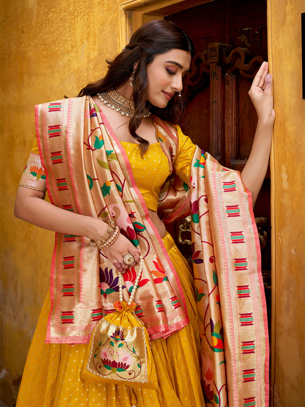 Mango paithani lehenga choli with zari weaving dupatta