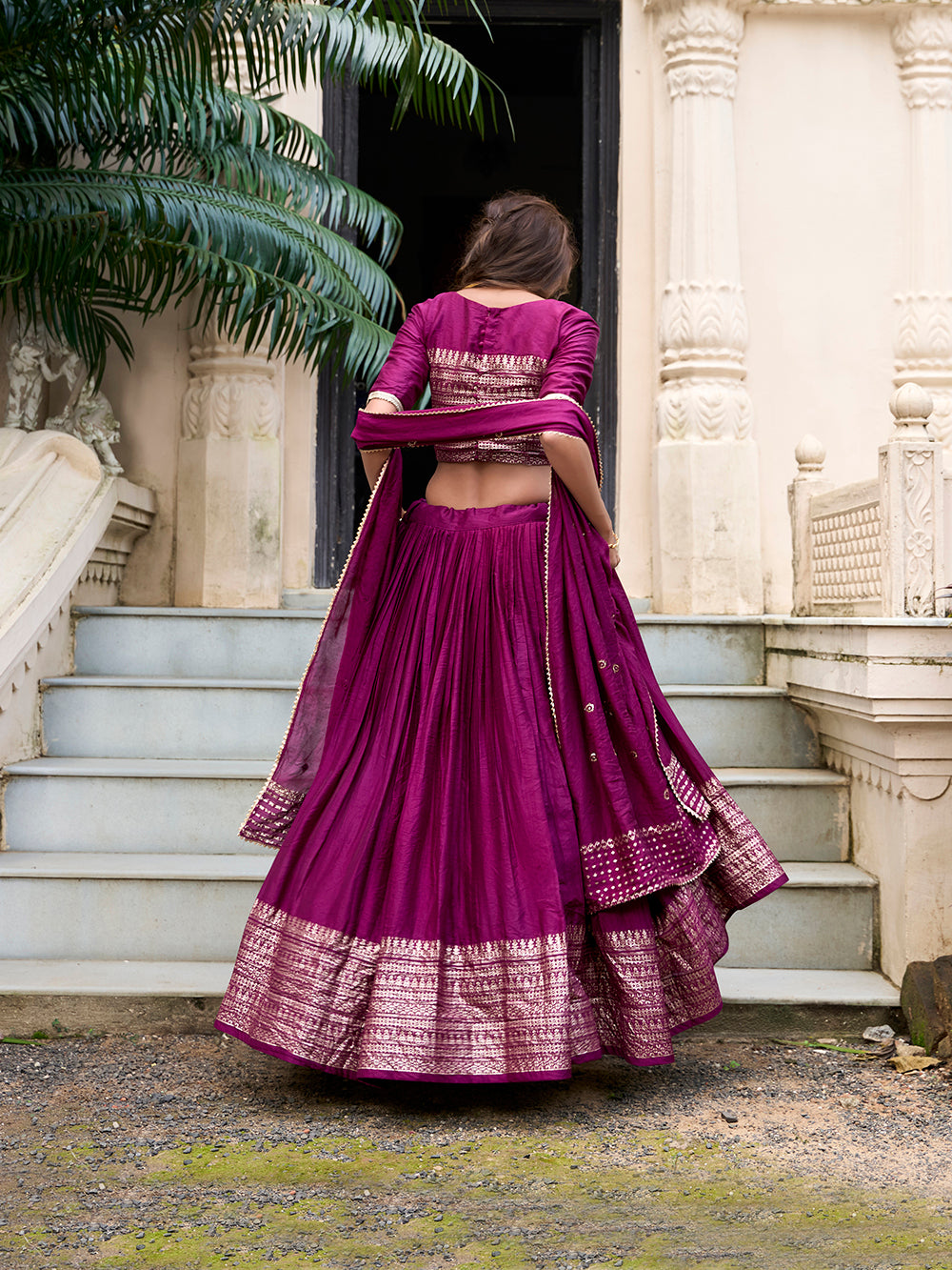 Wine chanderi silk lehenga choli with zari weaving matching dupatta