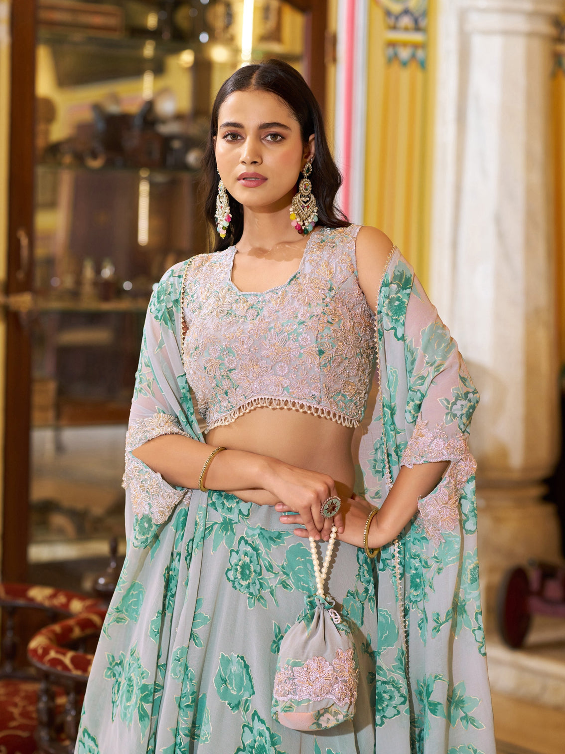 Engagement wear beads work lehenga choli