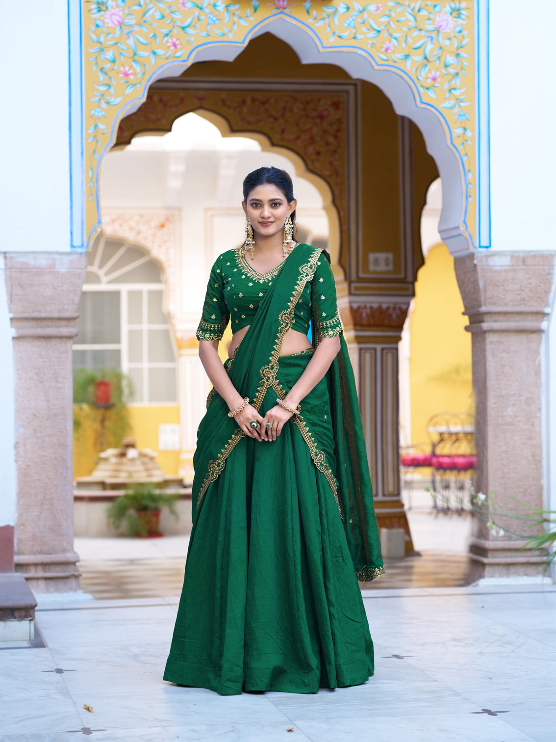 Plain with sequince and thread embroidery lehenga