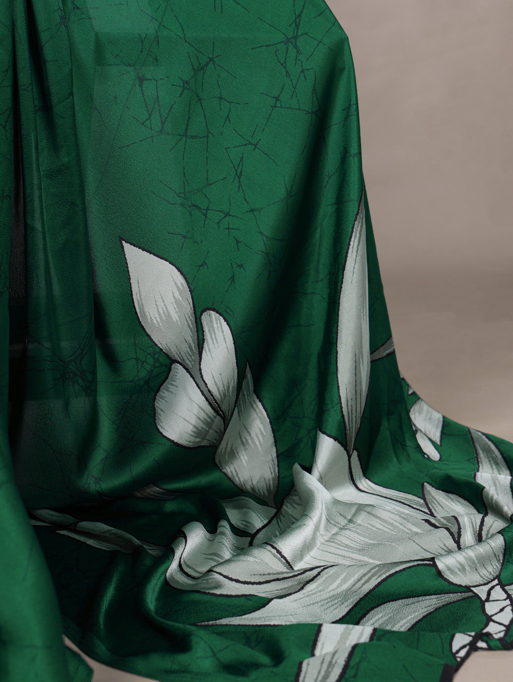 Green satin silk saree with floral print light green blouse