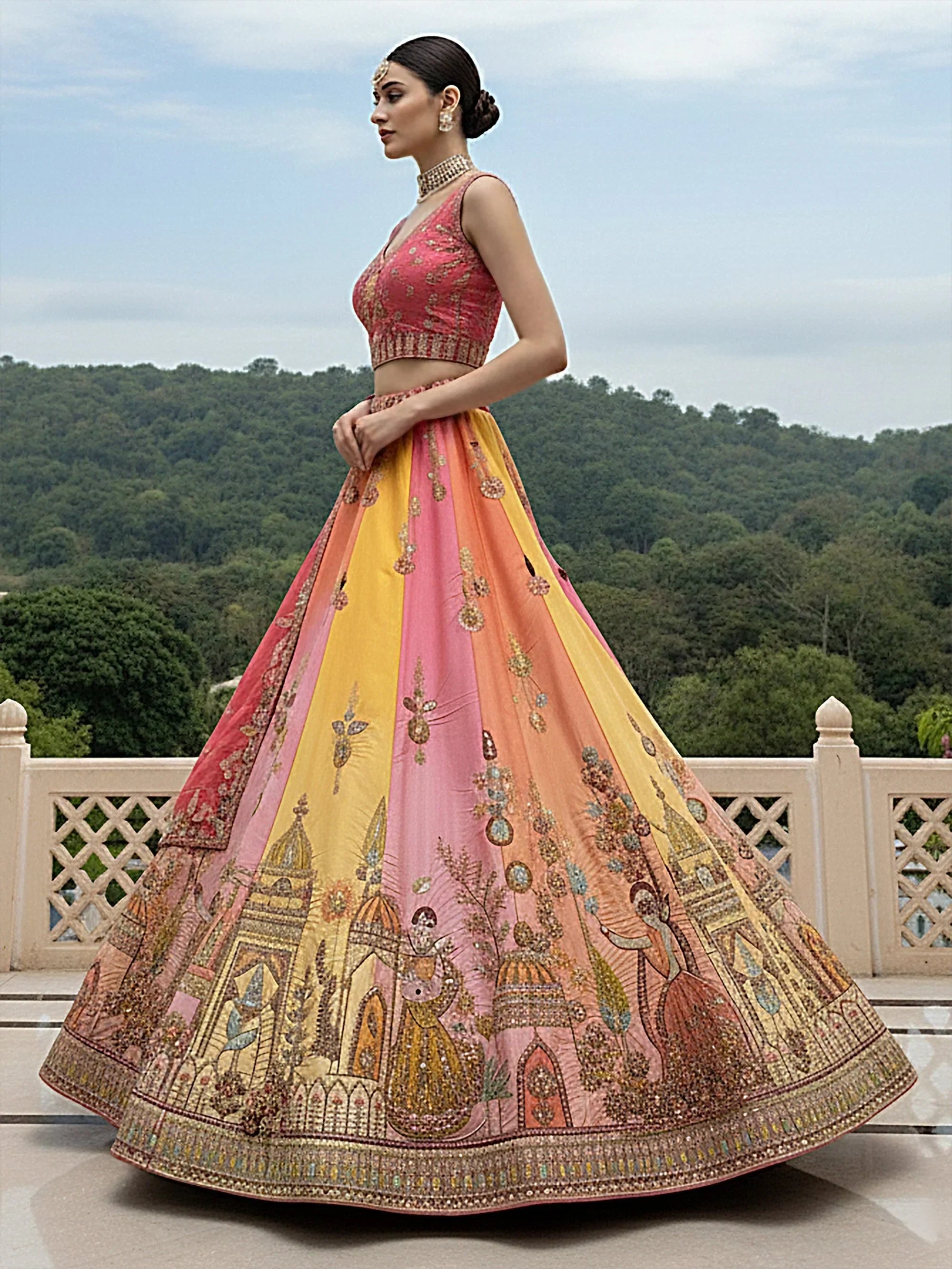 Tremendous Pink Patch Work Silk Engagement Wear Lehenga Choli With Dupatta