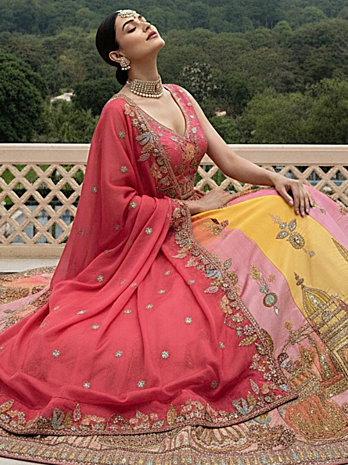 Tremendous Pink Patch Work Silk Engagement Wear Lehenga Choli With Dupatta