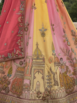 Tremendous Pink Patch Work Silk Engagement Wear Lehenga Choli With Dupatta