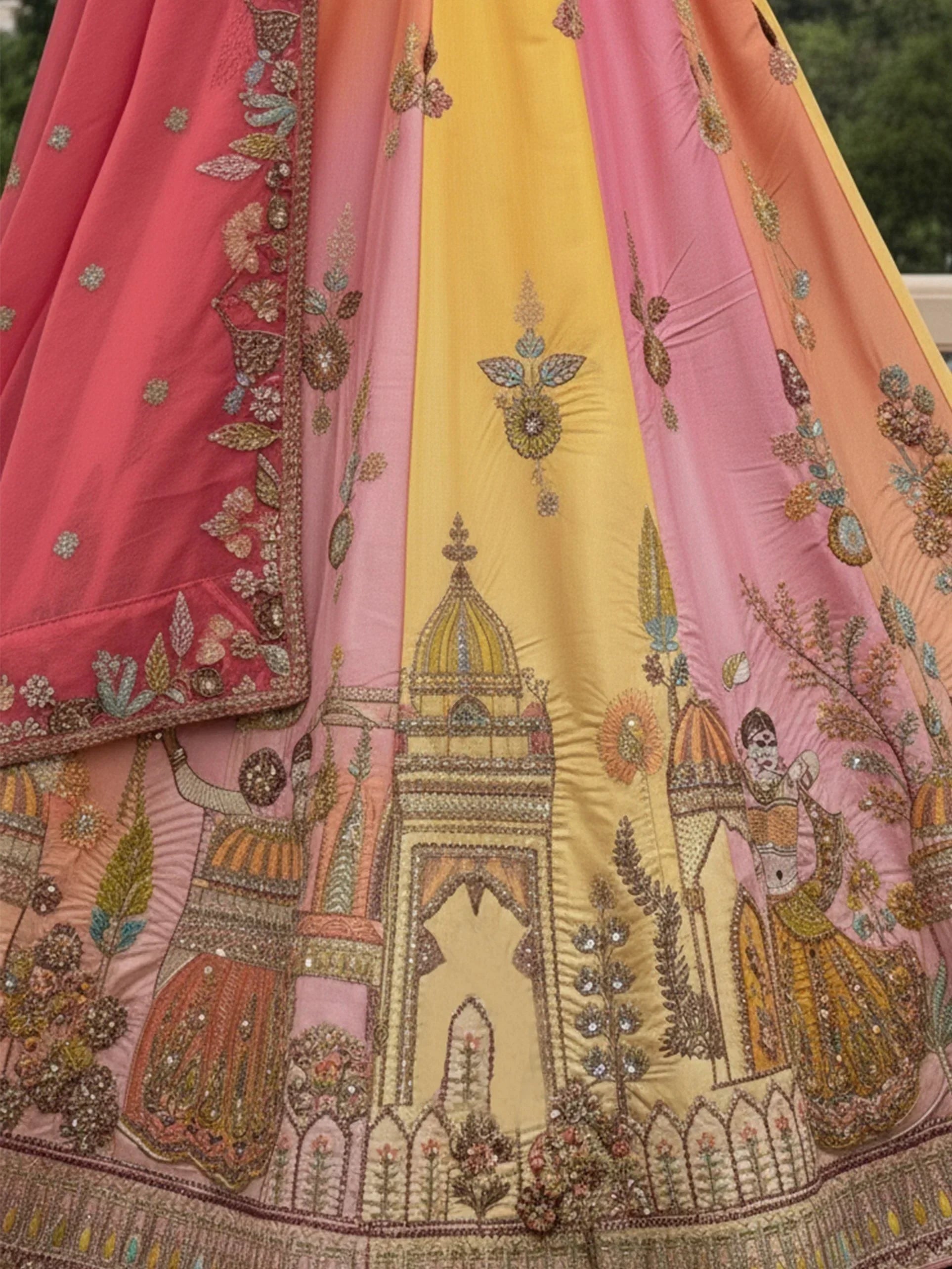 Tremendous Pink Patch Work Silk Engagement Wear Lehenga Choli With Dupatta