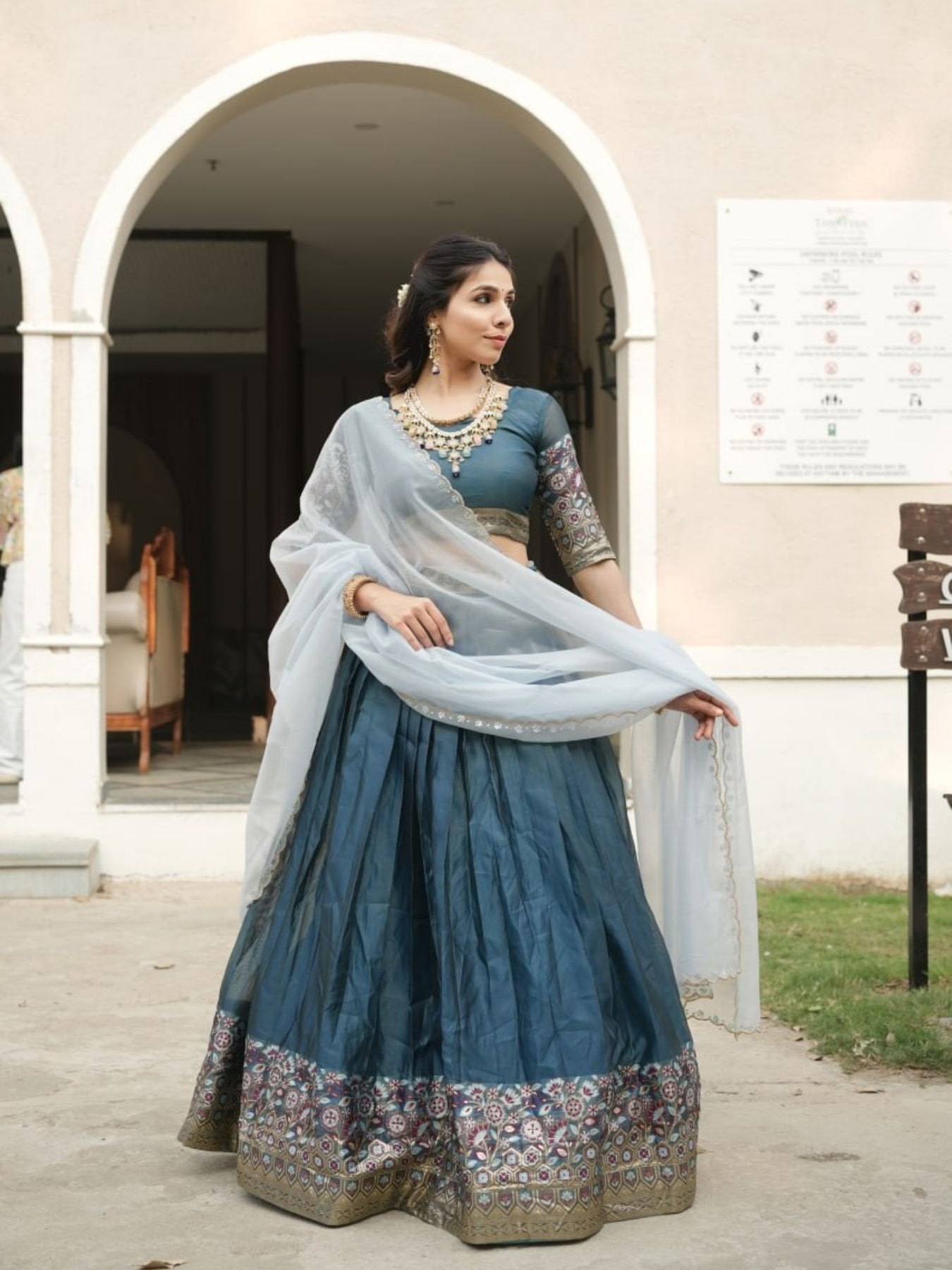 Silk Lehenga with Weaving Border and Zari Work for Bridal Functions