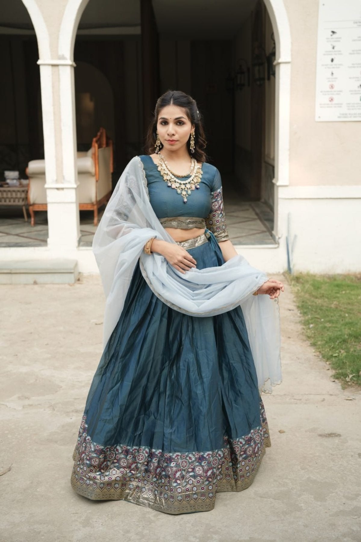 Silk Lehenga with Weaving Border and Zari Work for Bridal Functions