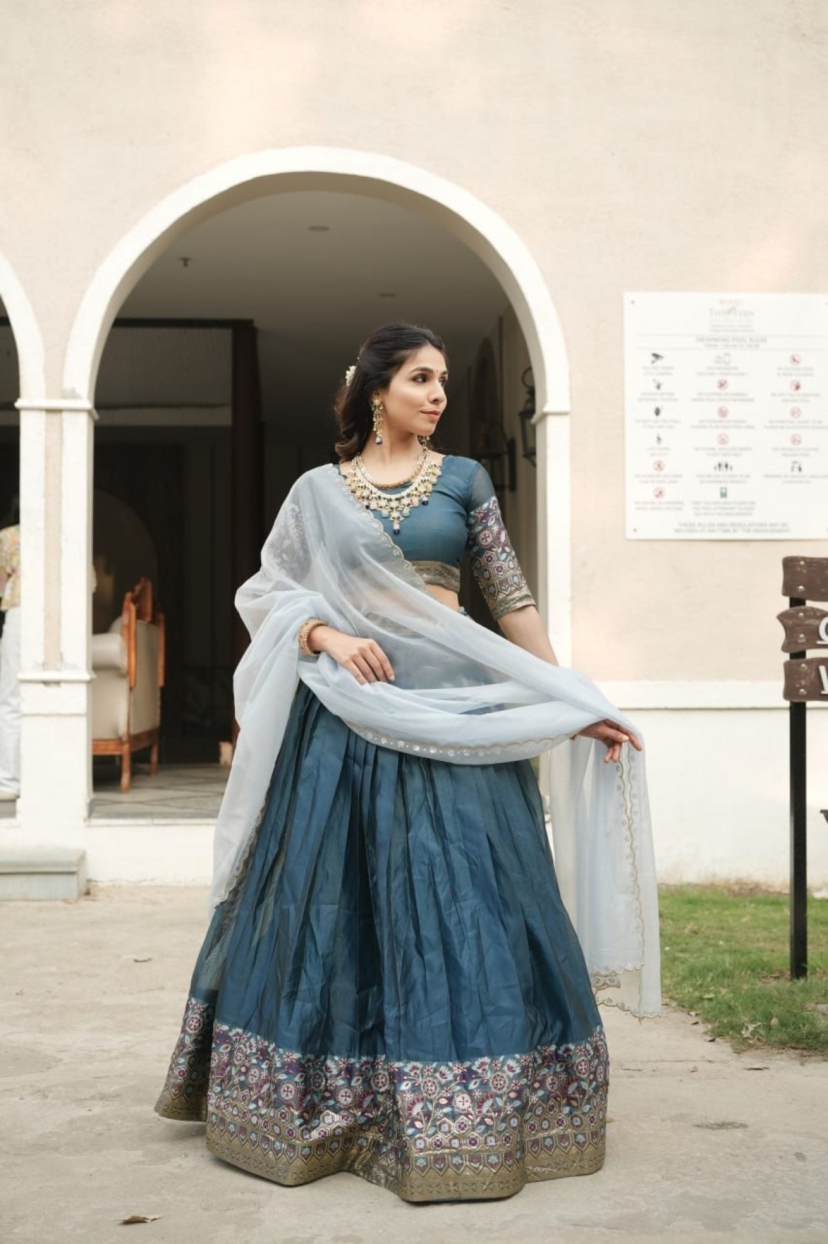 Silk Lehenga with Weaving Border and Zari Work for Bridal Functions