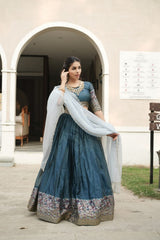 Silk Lehenga with Weaving Border and Zari Work for Bridal Functions