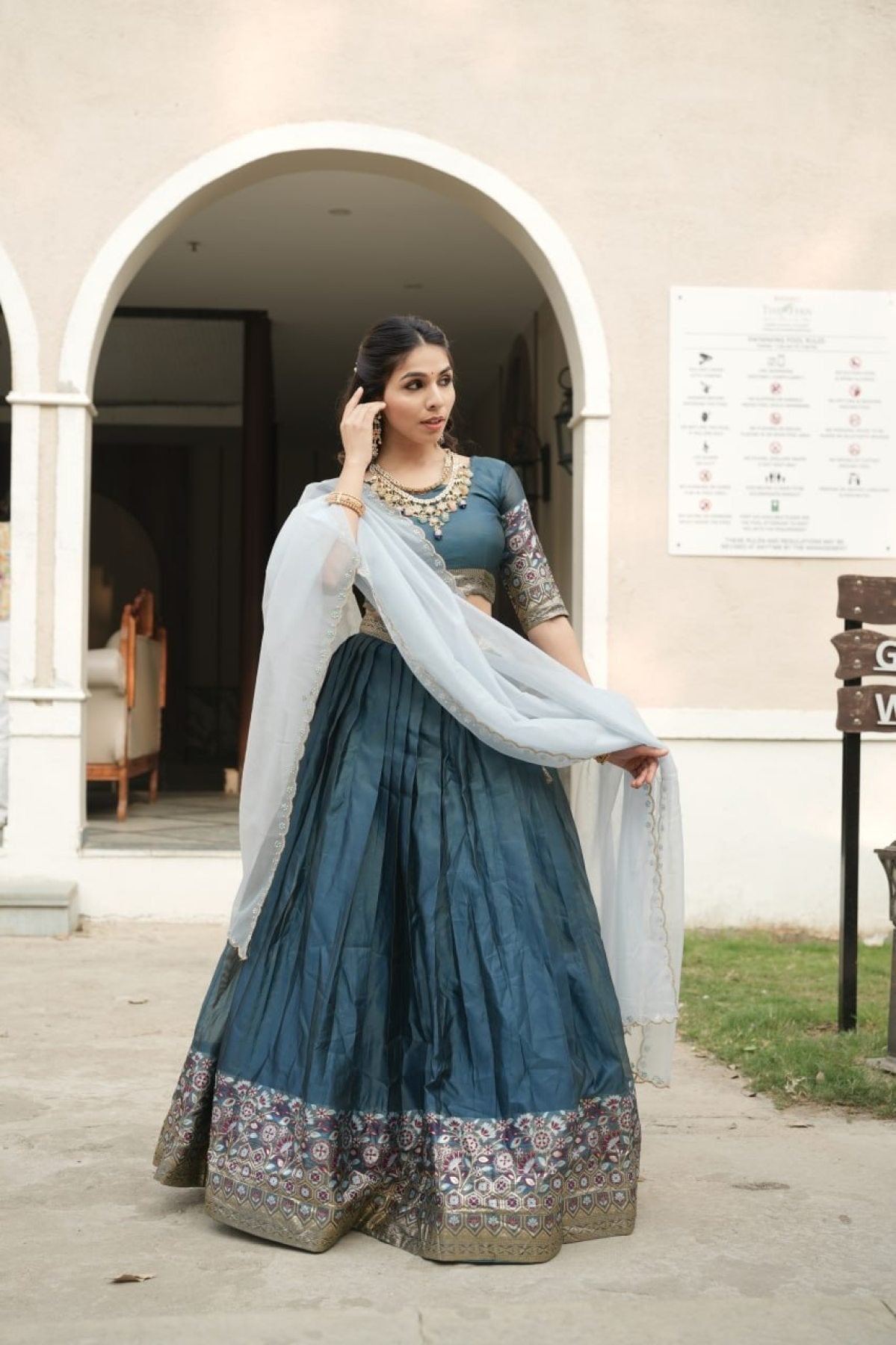 Silk Lehenga with Weaving Border and Zari Work for Bridal Functions