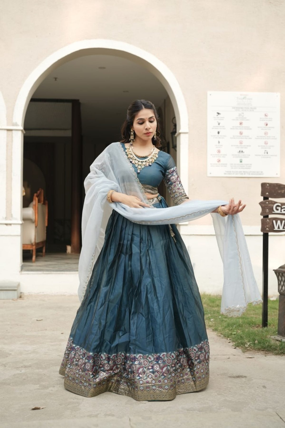 Silk Lehenga with Weaving Border and Zari Work for Bridal Functions