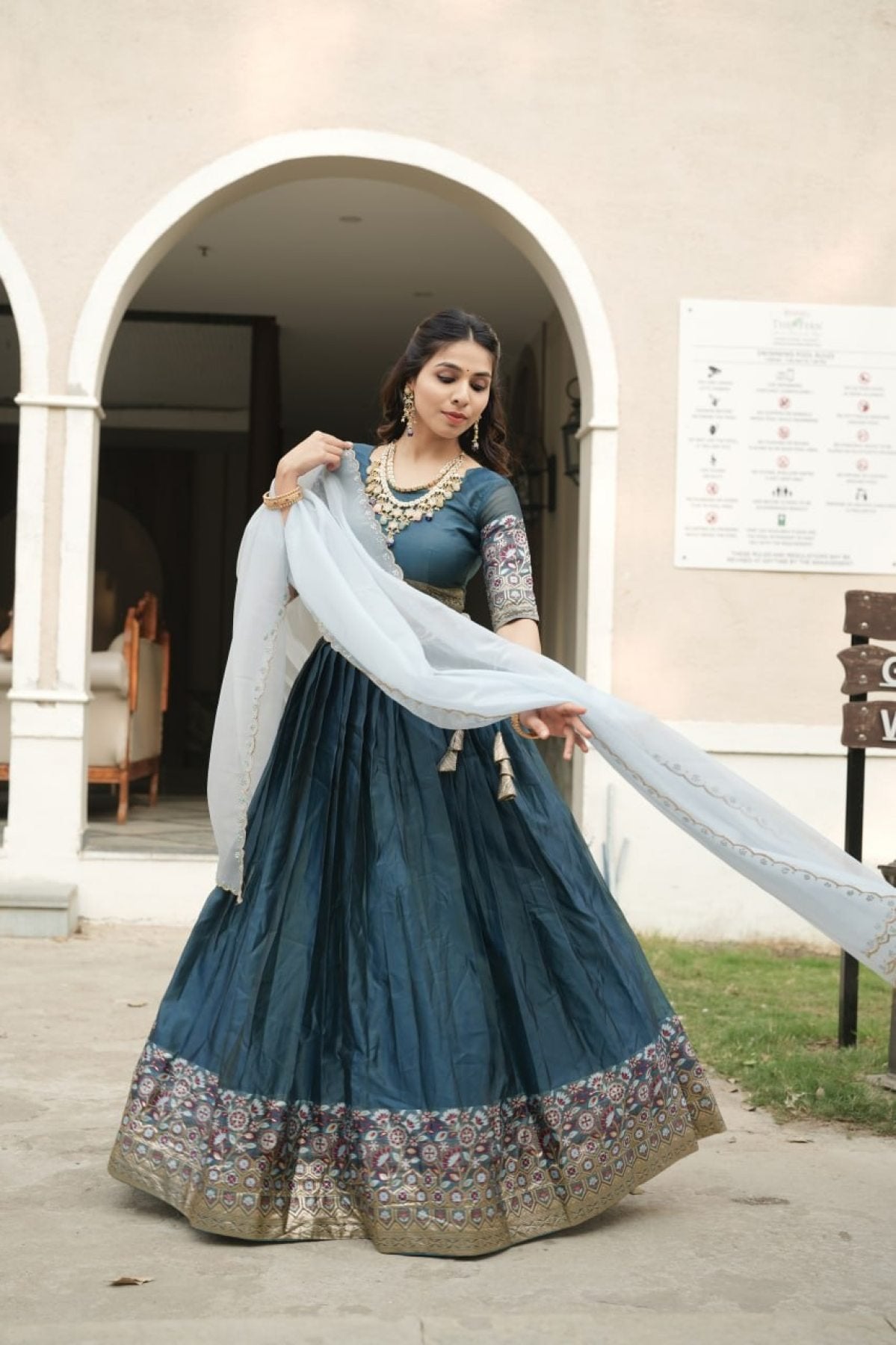 Silk Lehenga with Weaving Border and Zari Work for Bridal Functions