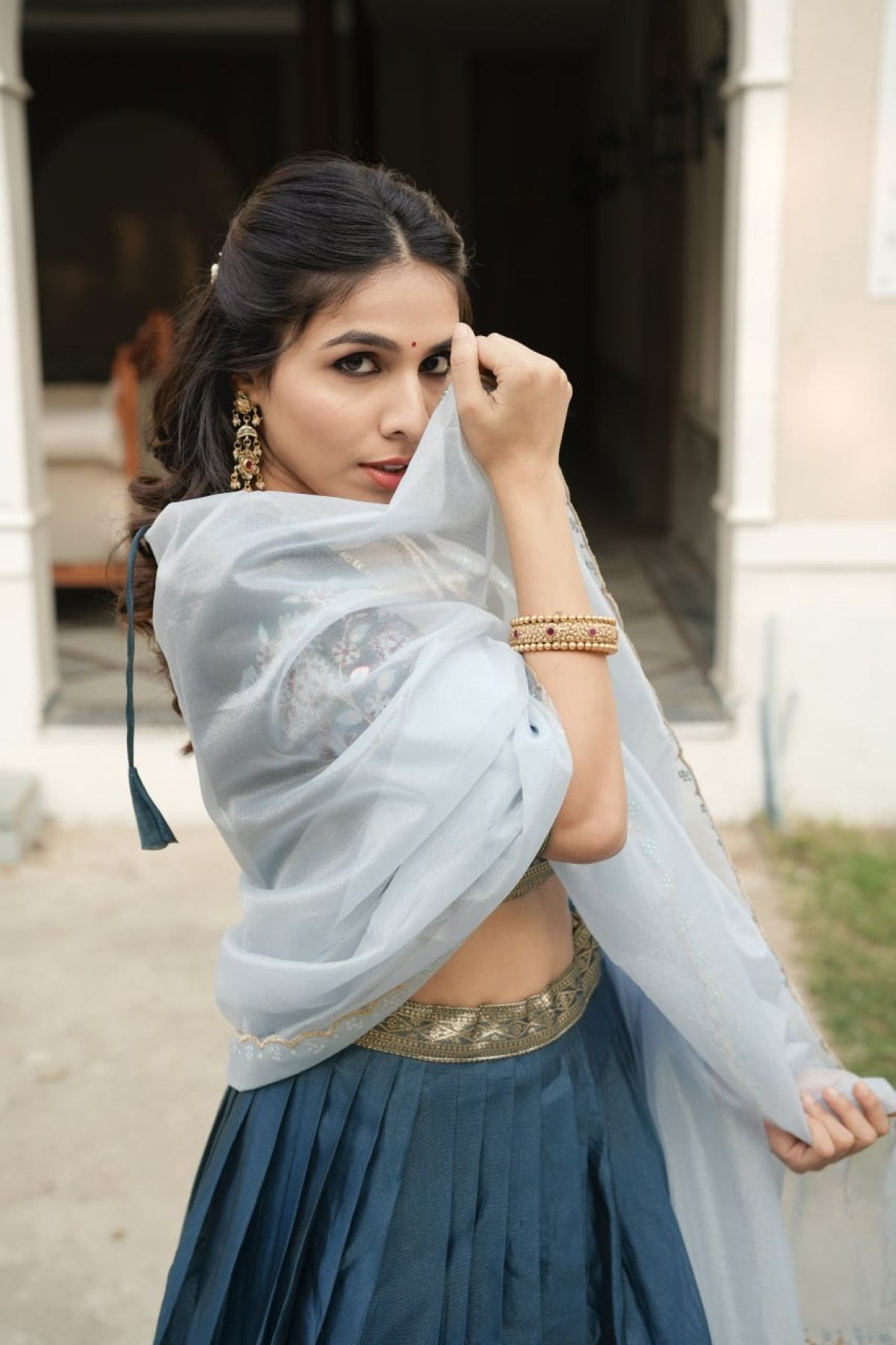 Silk Lehenga with Weaving Border and Zari Work for Bridal Functions