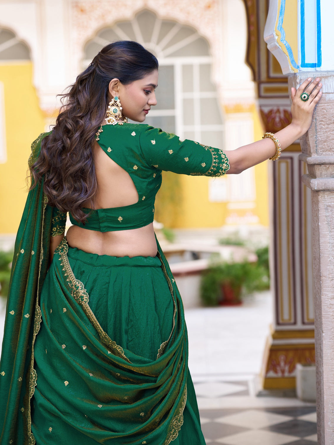 Plain with sequince and thread embroidery lehenga