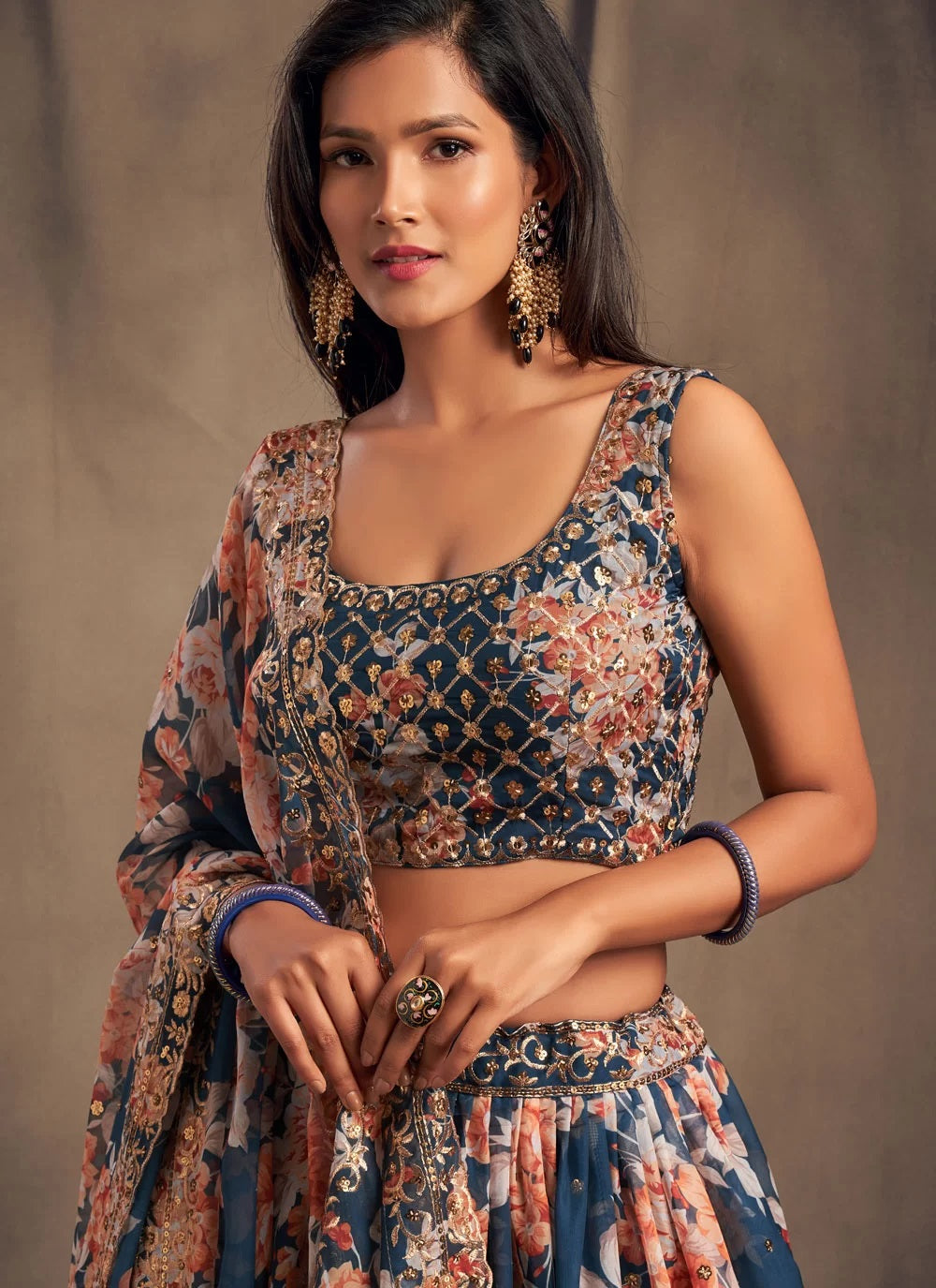 Trending organza sequins zari embroidered lehenga