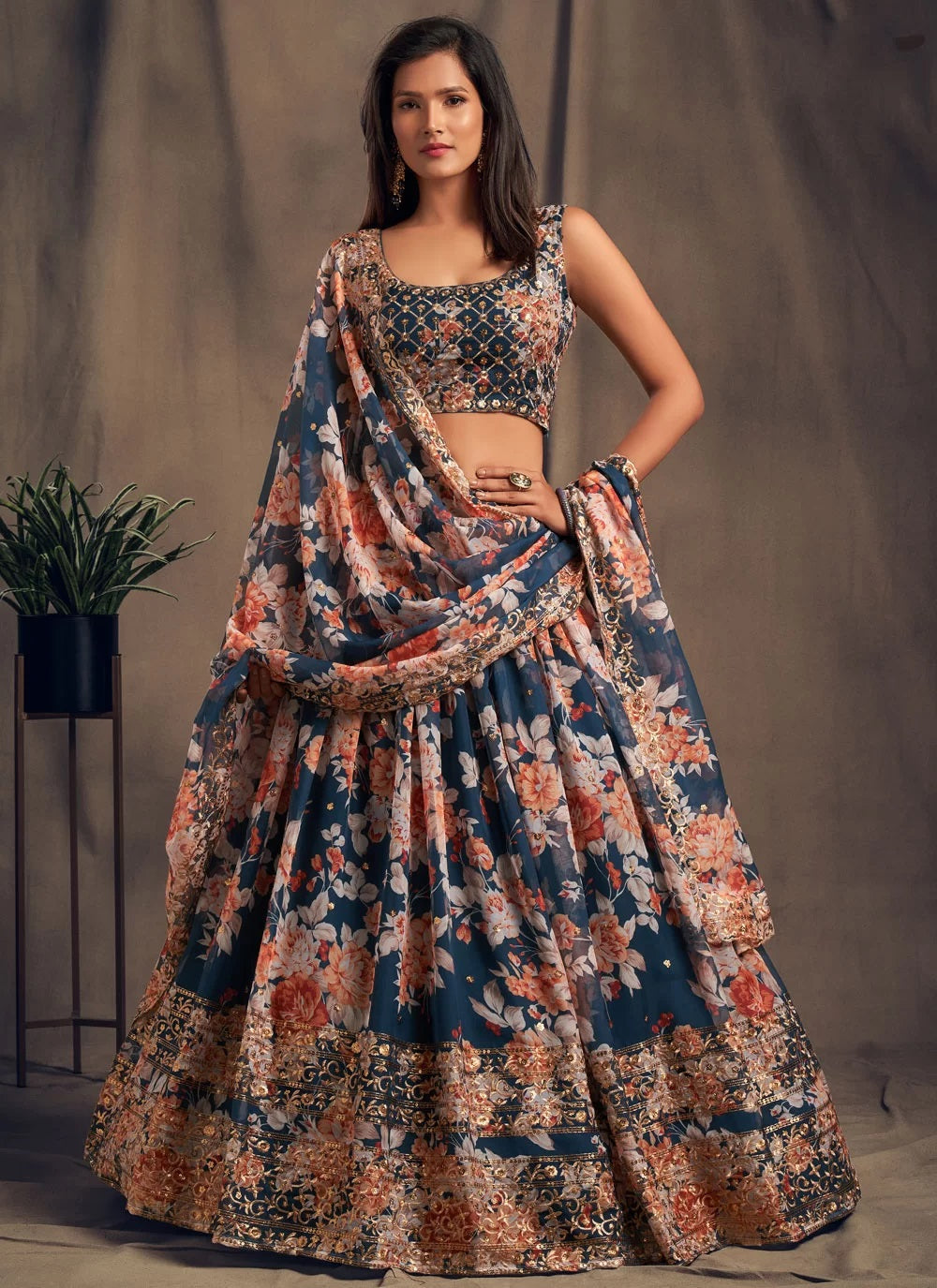 Trending organza sequins zari embroidered lehenga