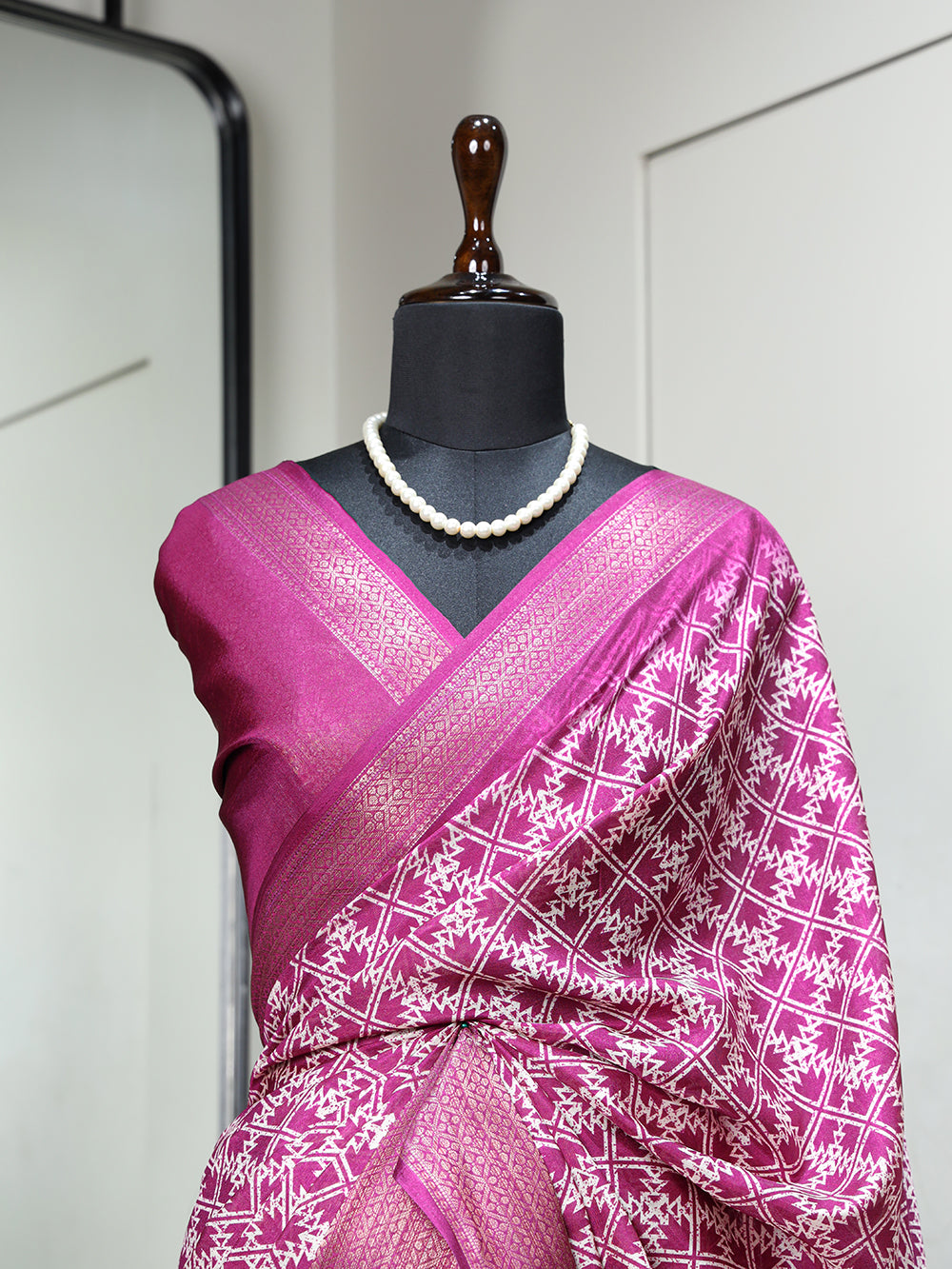 Purple Color Printed With Zari Border Dola Silk Saree