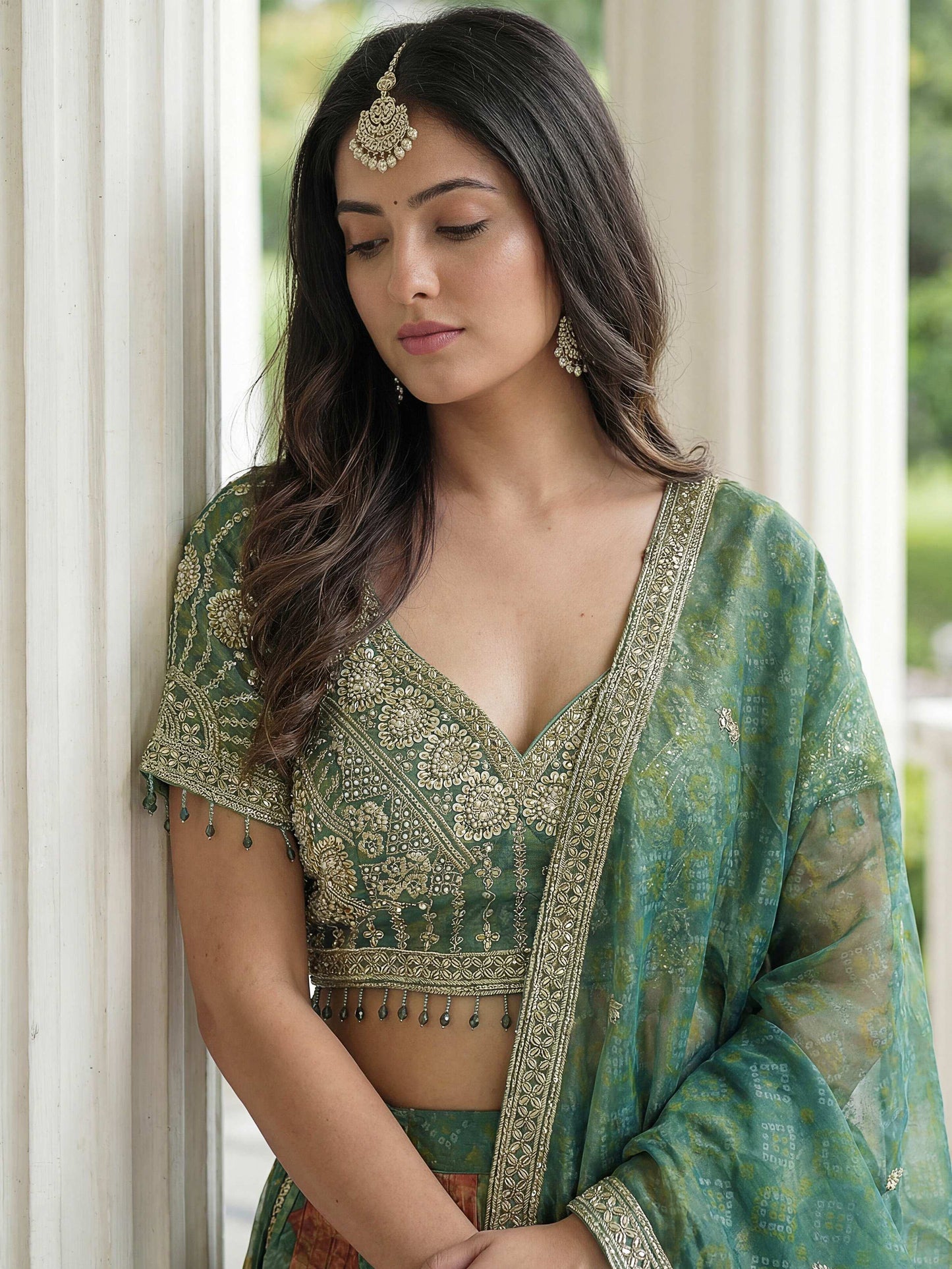 Trendy Green Sequins Work Kanjivaram Wedding Wear Lehenga With Dupatta