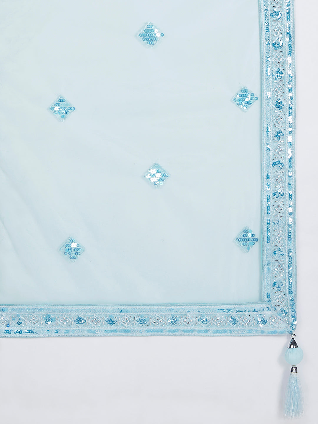 Turquoise Blue Embroidered Net Lehenga Choli Set with Cutdana, Zardosi & Sequins