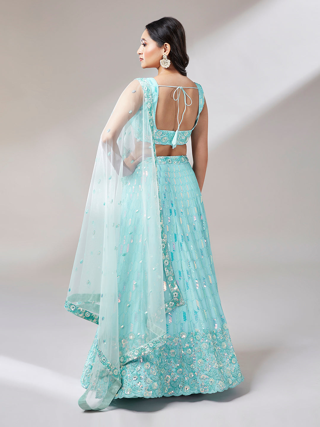 Turquoise Blue Georgette Sequinse embroidery Semi-Stitched Lehenga choli & Dupatta