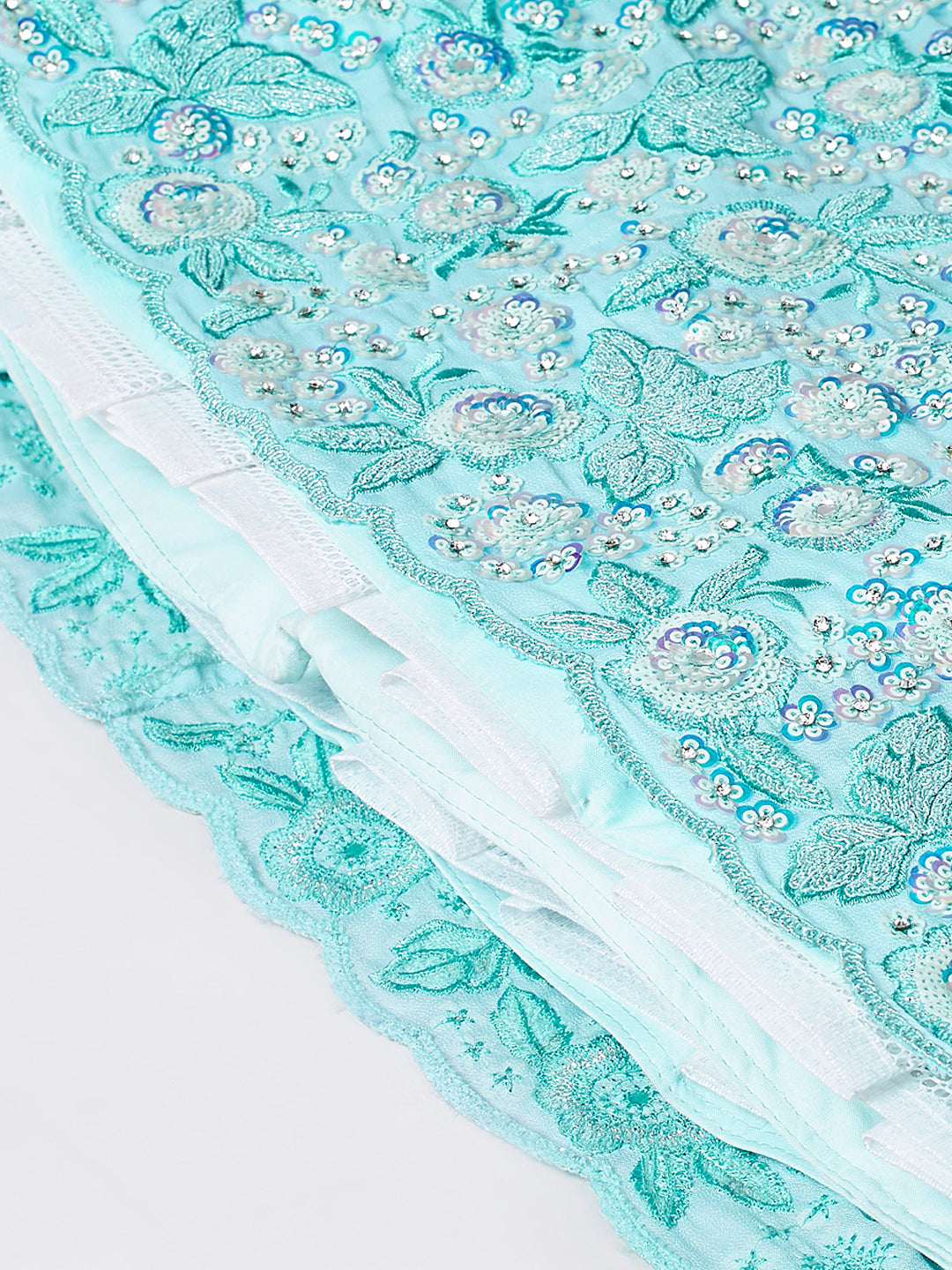 Turquoise Blue Georgette Sequinse embroidery Semi-Stitched Lehenga choli & Dupatta