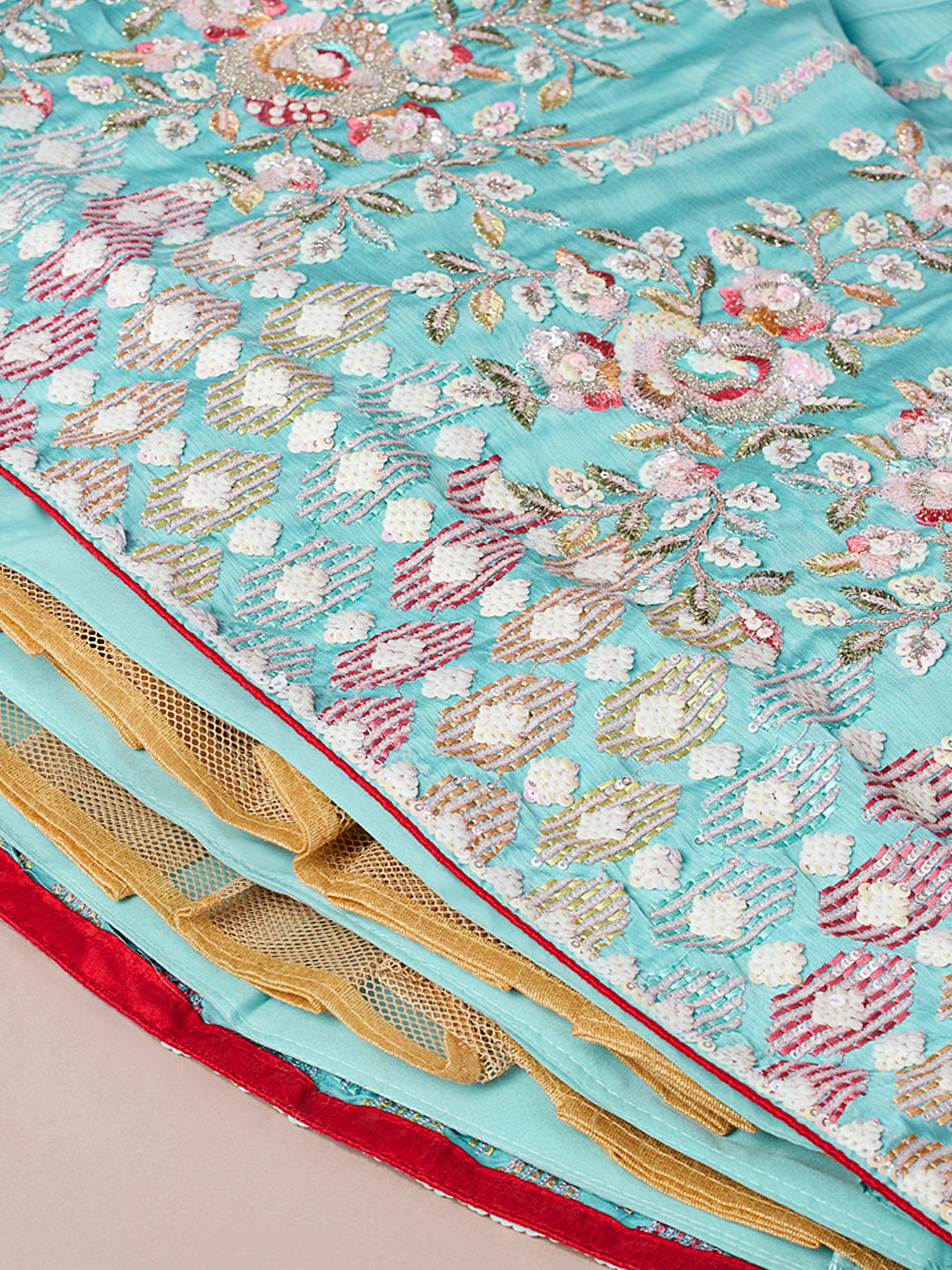Turquoise Blue Georgette Sequins and thread embroidery Semi-Stitched Lehenga choli & Dupatta