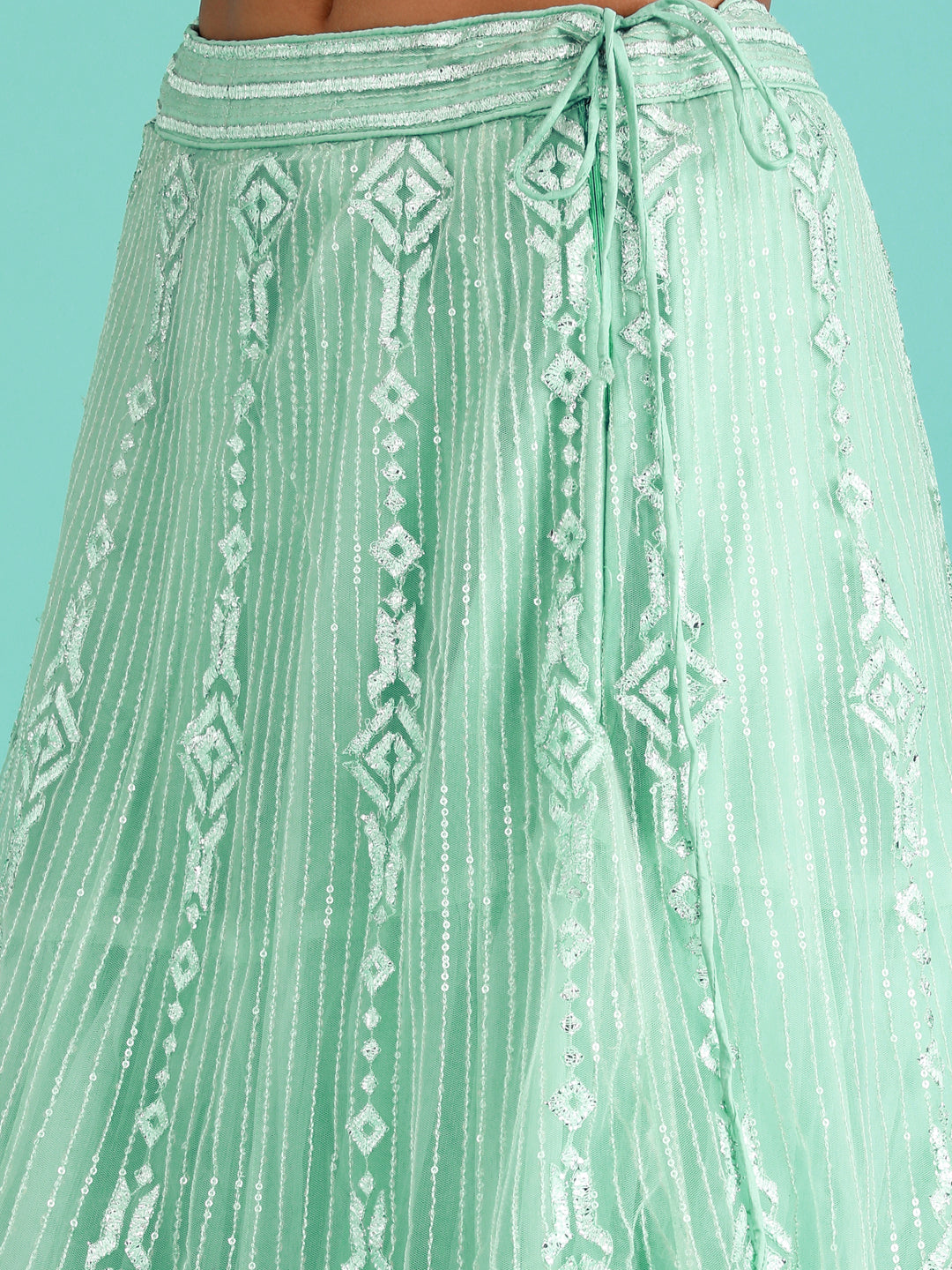 Turquoise Blue Net Gotapatti Work Semi-Stitched Lehenga & Unstitched Blouse, Dupatta