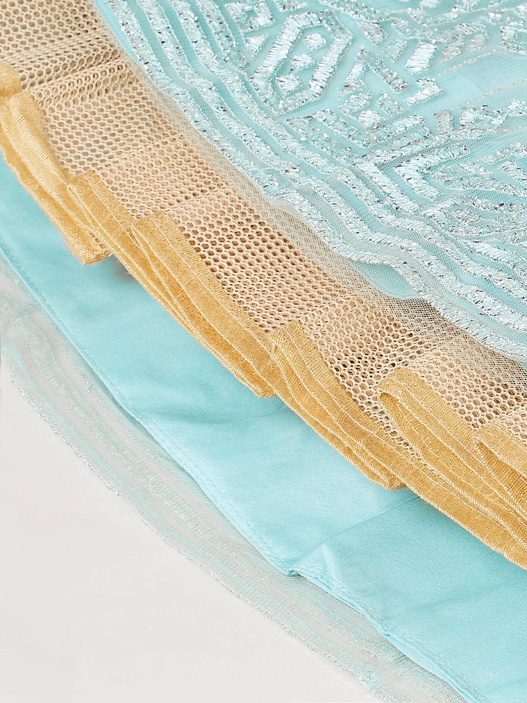 Turquoise Blue Net Gotapatti Work Semi-Stitched Lehenga & Unstitched Blouse, Dupatta