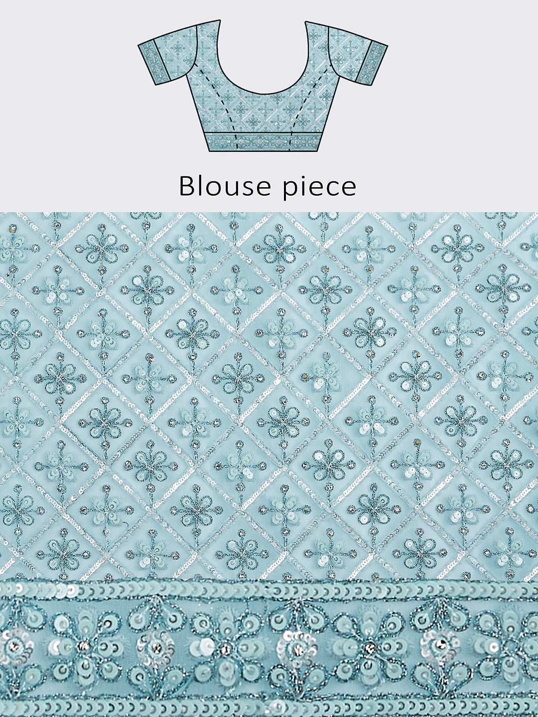 Turquoise blue Net Sequins, Zarkan and thread embroidery Semi-Stitched Lehenga choli & Dupatta