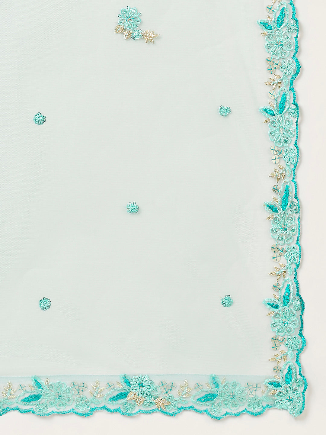 Turquoise Blue Net Sequinse Work Semi-Stitched Lehenga & Unstitched Blouse, Dupatta