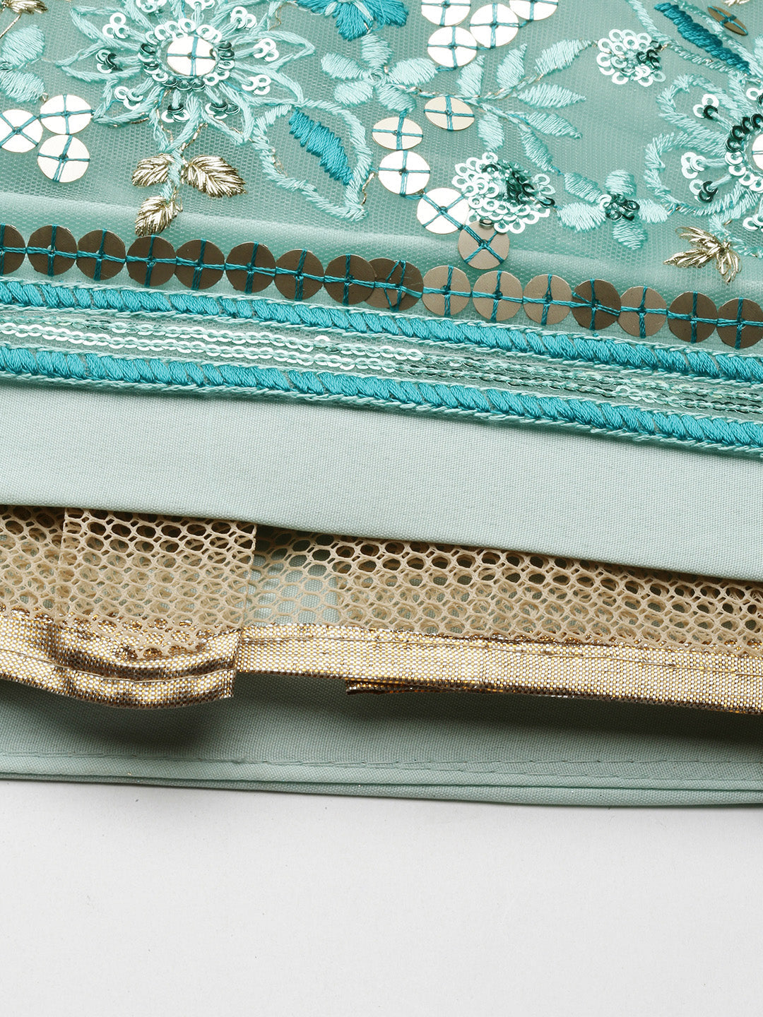 Turquoise Blue Net Sequinse Work Semi-Stitched Lehenga & Unstitched Blouse, Dupatta