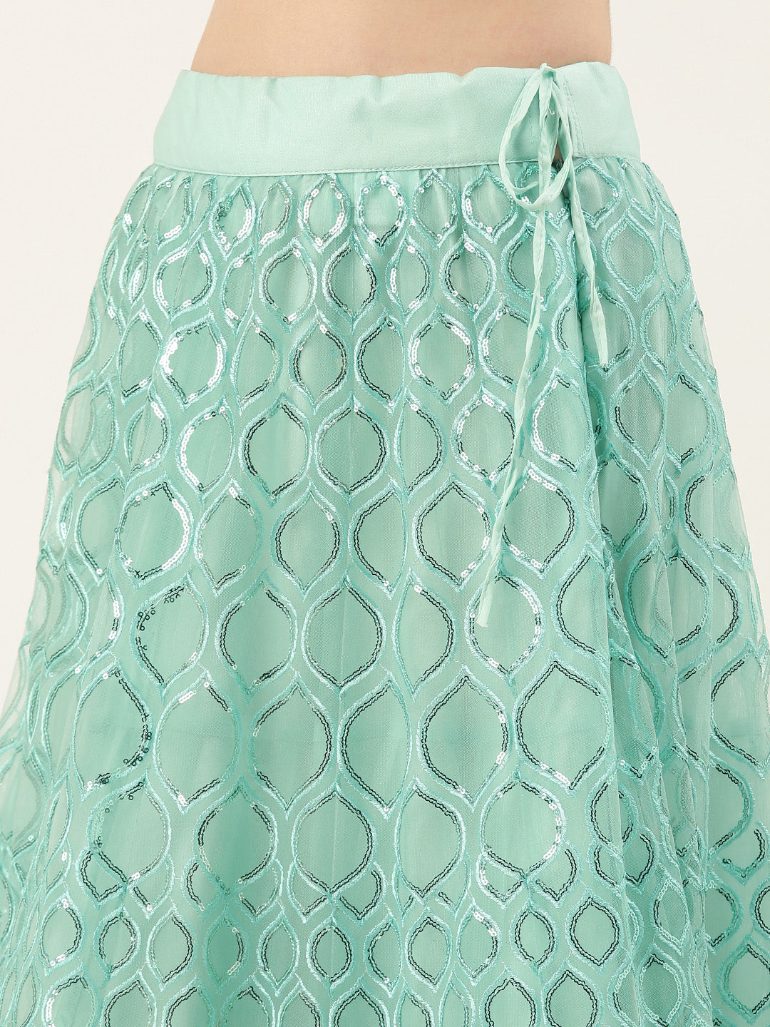 Turquoise Blue Net Sequinse Work Semi-Stitched Lehenga & Unstitched Blouse, Dupatta